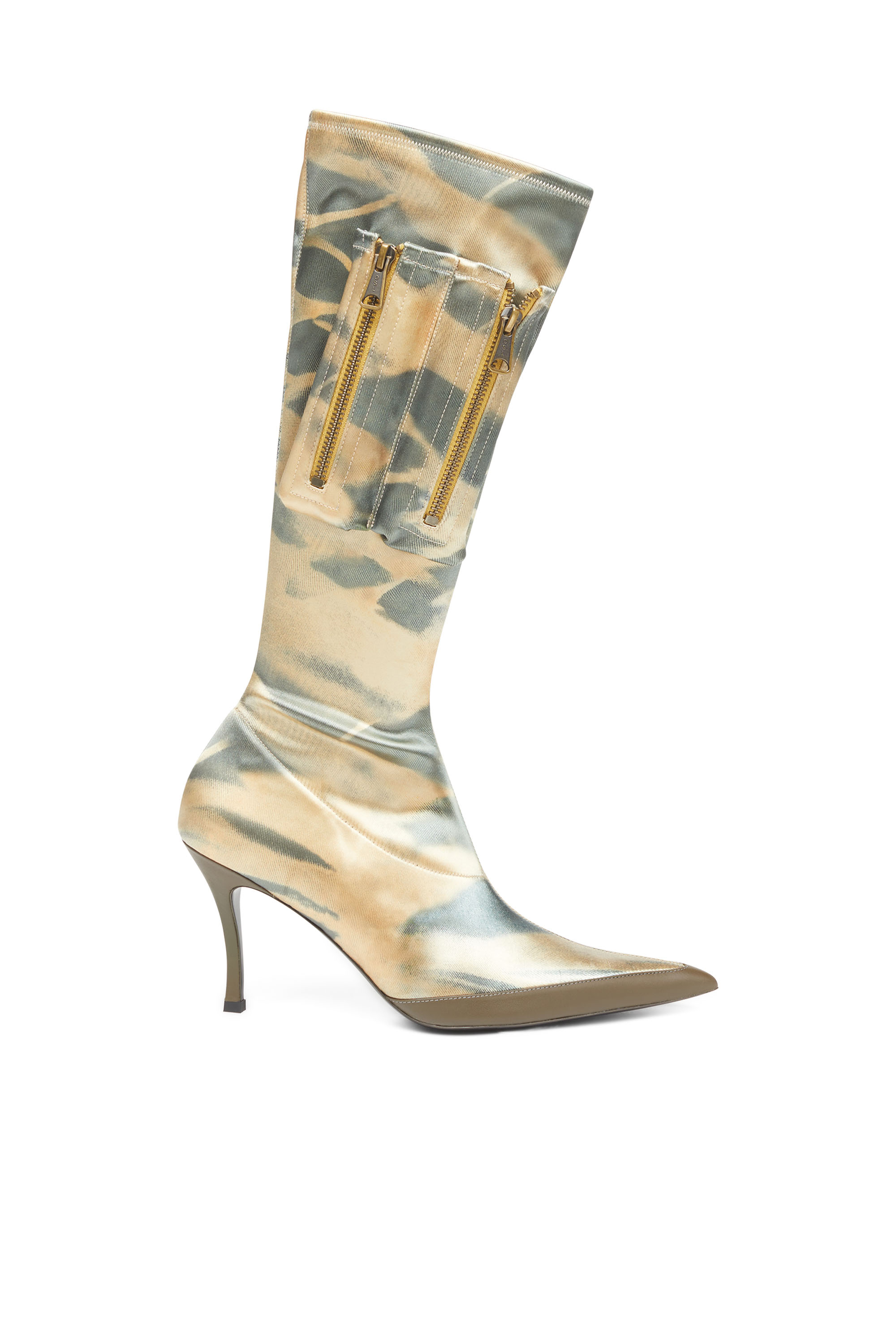 DIESEL KNEE-LENGTH BOOTS IN CAMO STRETCH SATIN