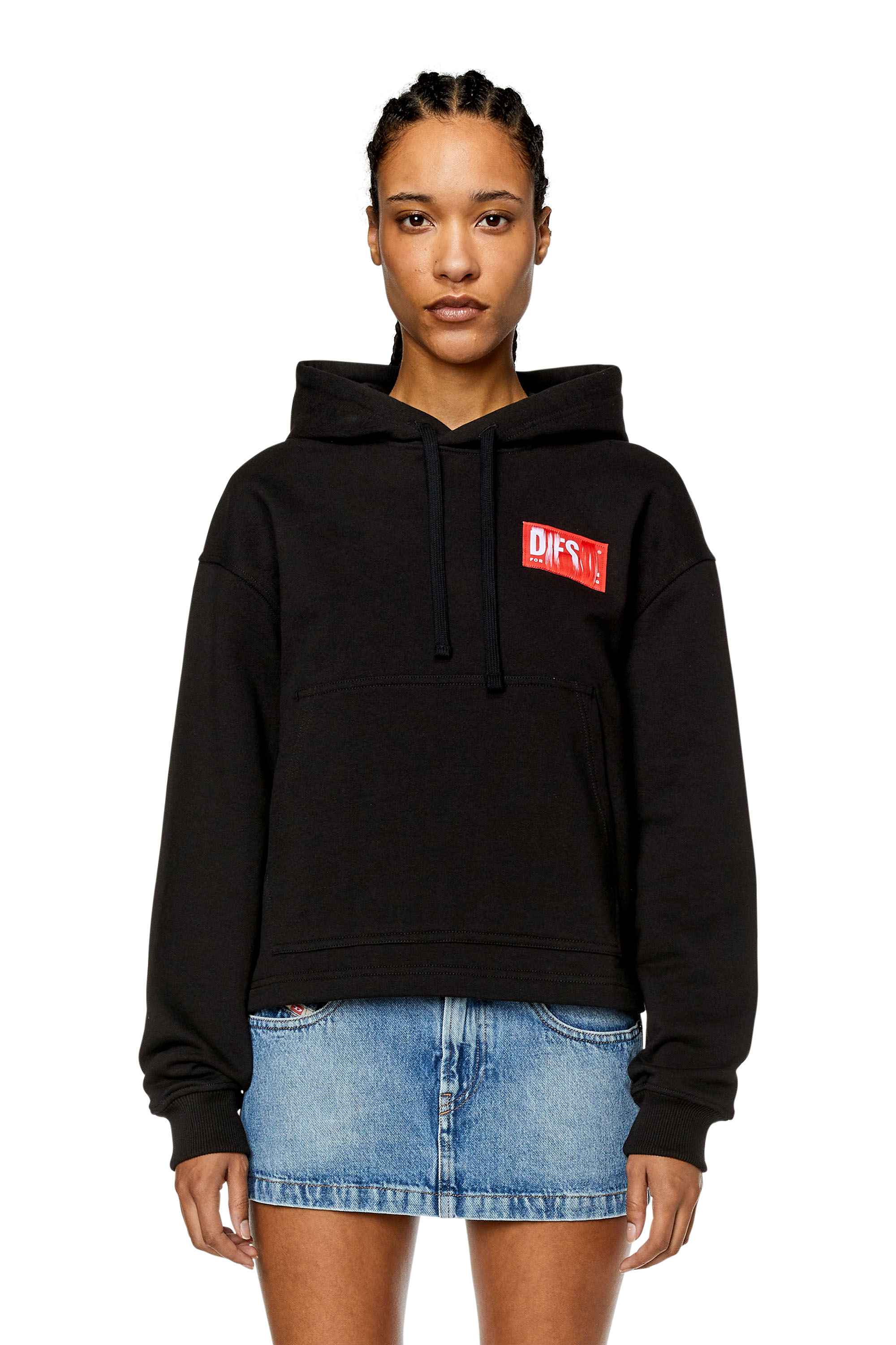 Diesel - Hoodie with frayed logo patch - Sweaters - Woman - Black