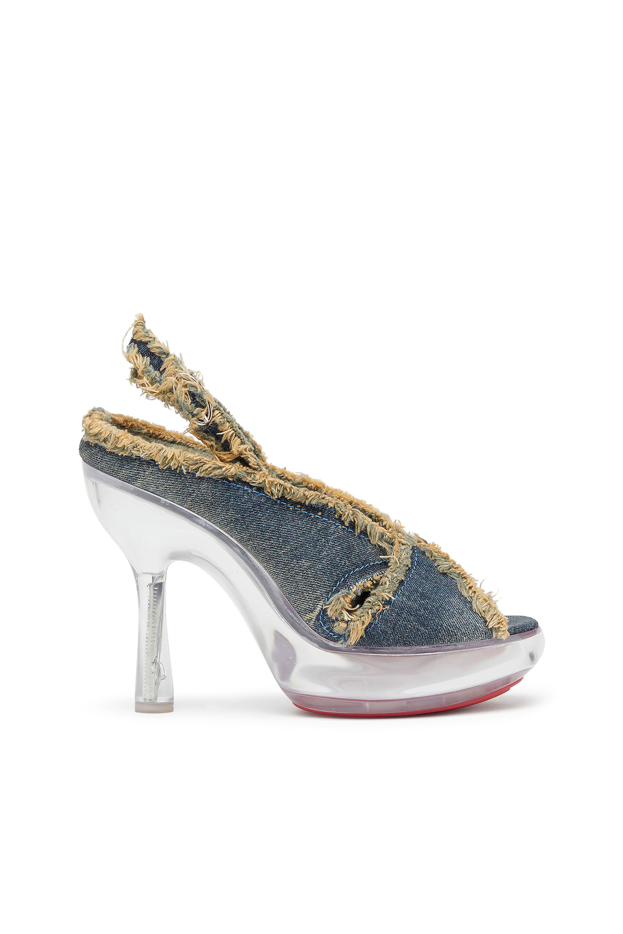 Diesel Women's Blue - D-Lake-Platform Sandals In Frayed Denim And Plexiglass - Sandals - Woman Size 37