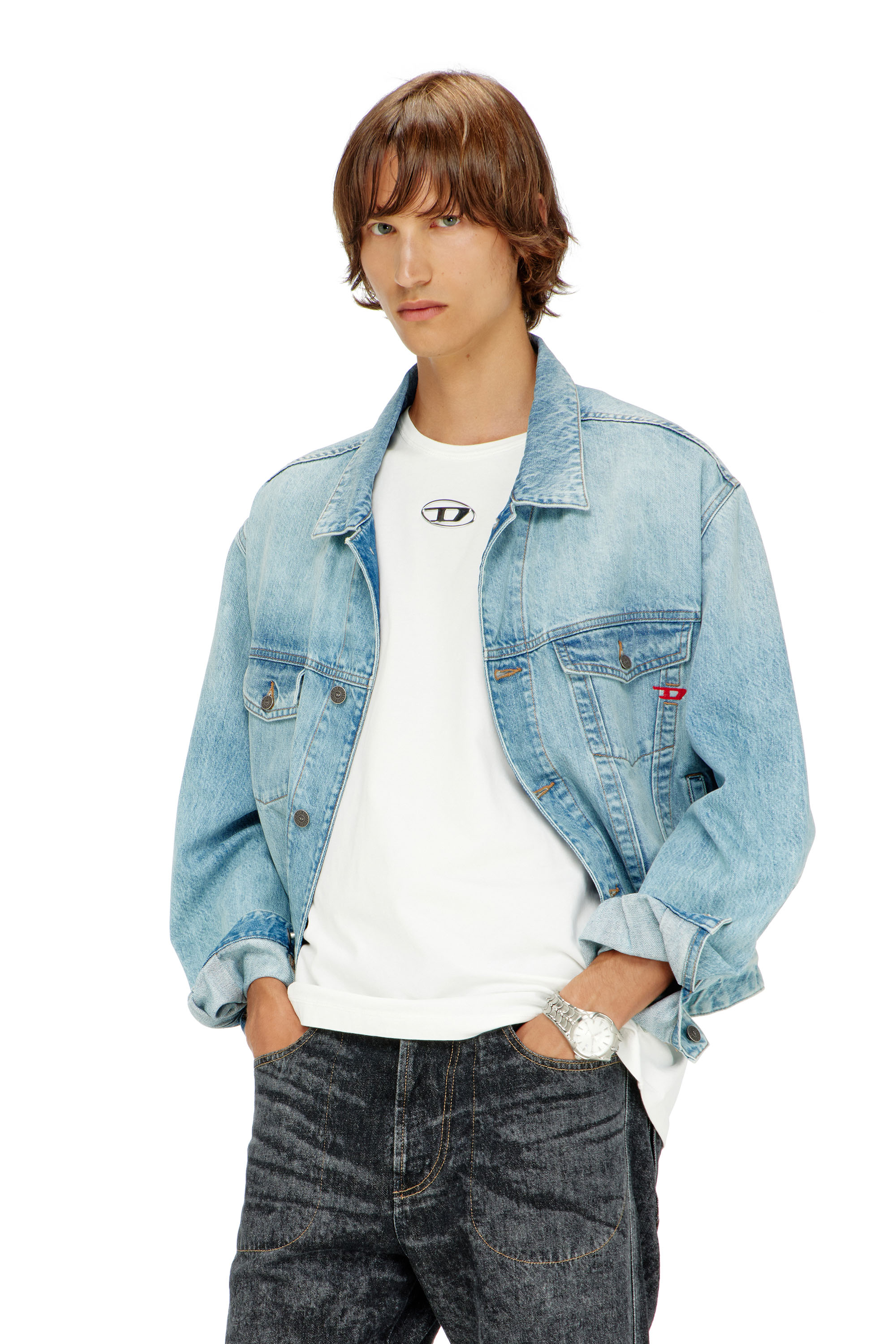 Diesel Bianco Uomo - T-Shirt In Cotone Leggero Con Logo Oval D Metallizzato - T-Shirts Grande