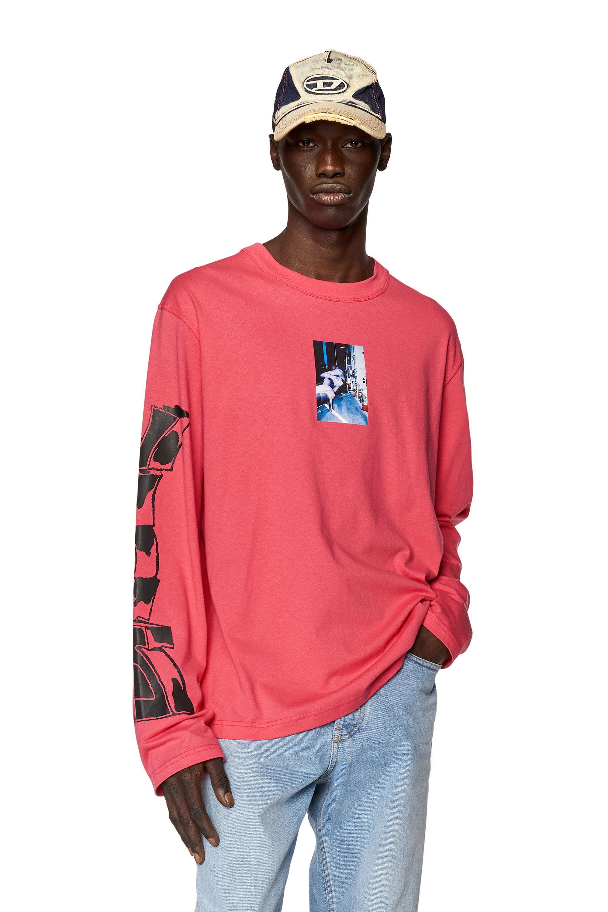 Diesel - Long-sleeve T-shirt with photo prints - T-Shirts - Man - Pink