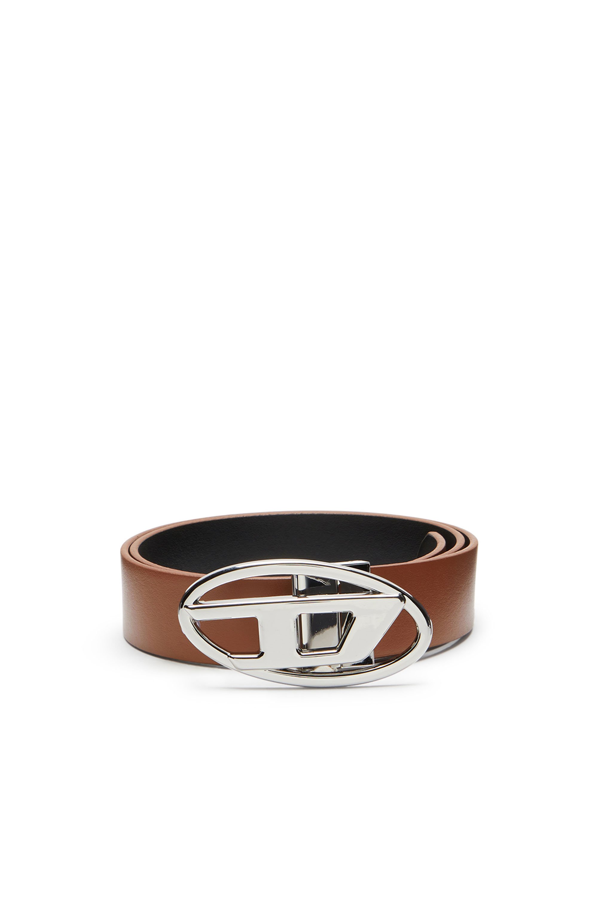 Diesel - Reversible leather belt with Oval D buckle - Belts - Woman - Brown