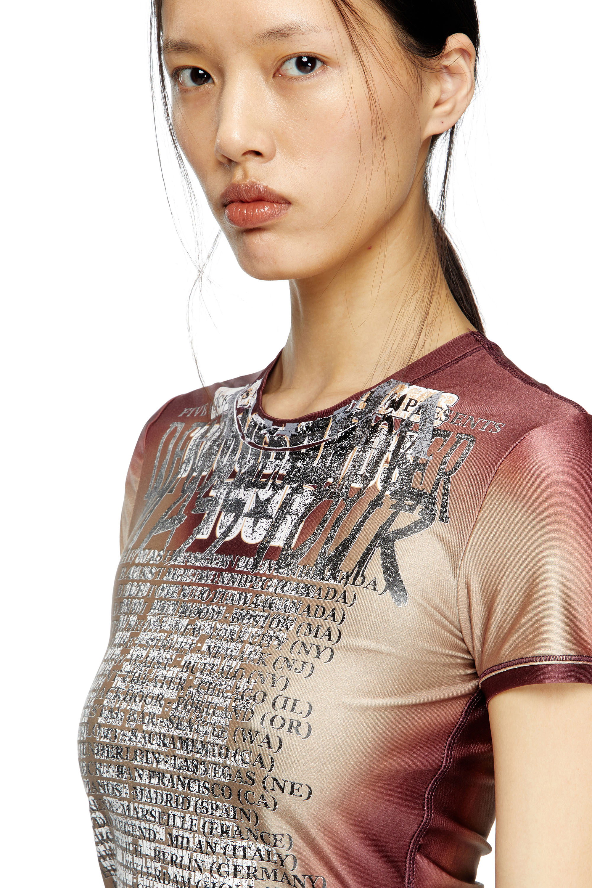 Diesel - T-KALYC, Woman's Short-sleeve top with lyrics print in Brown - 1