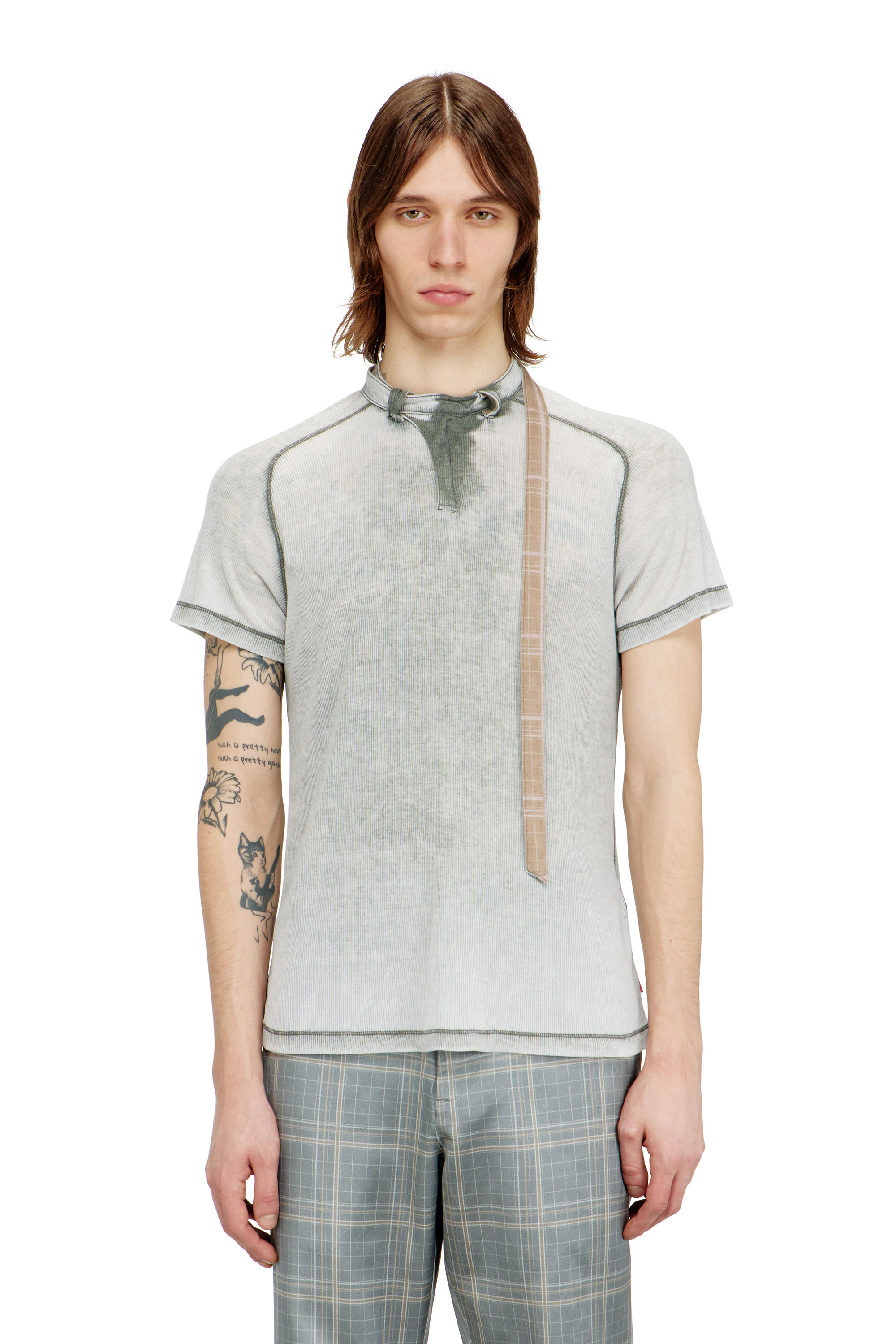 Diesel Mænd Grå - Rib-Jersey Top With Biker Neck Strap - T-Shirts - Man Extra Lille