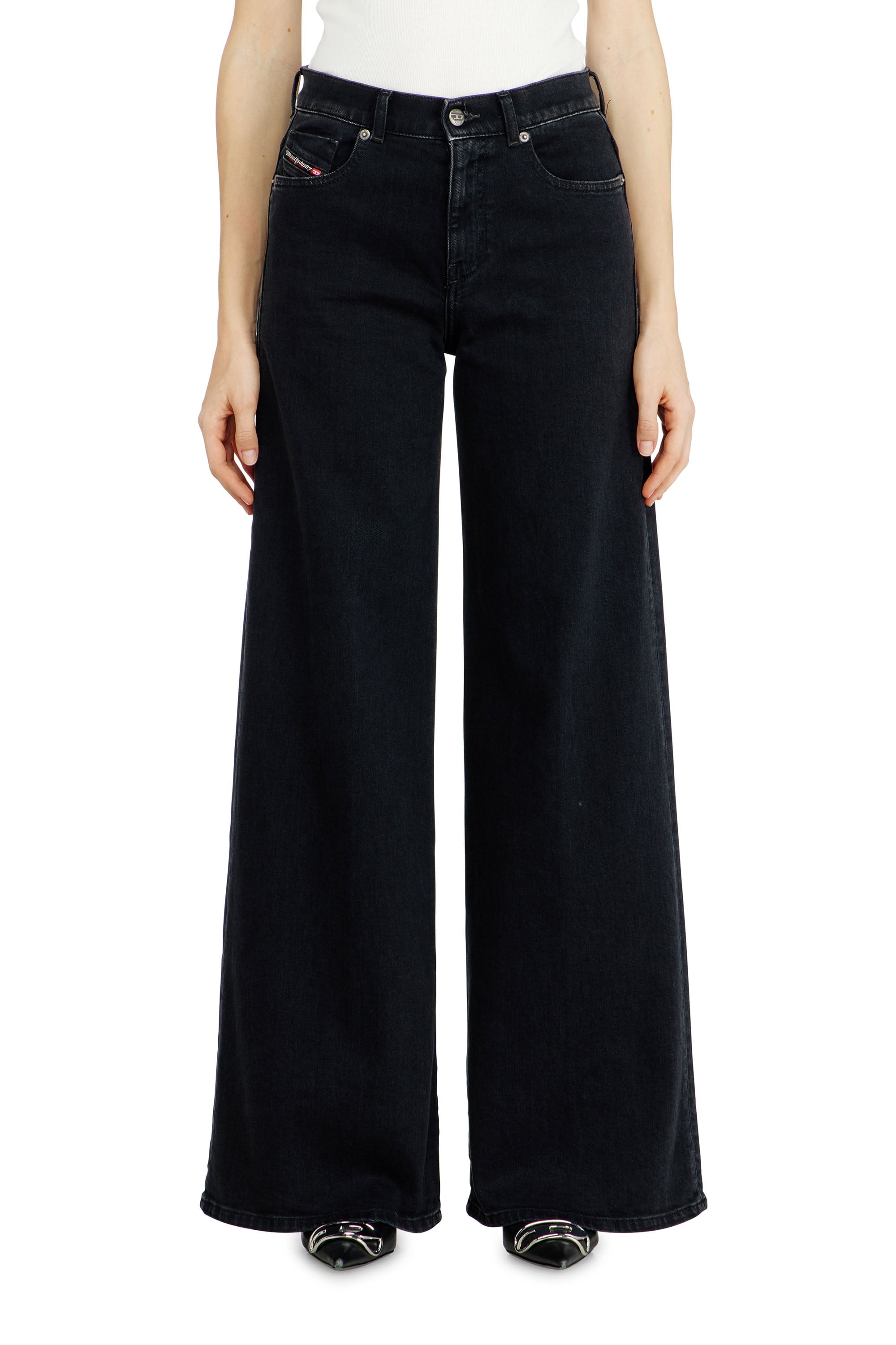 Diesel Flare Jeans Regular Waist 1978 D-Akemi, Black/Dark grey, Zip fly