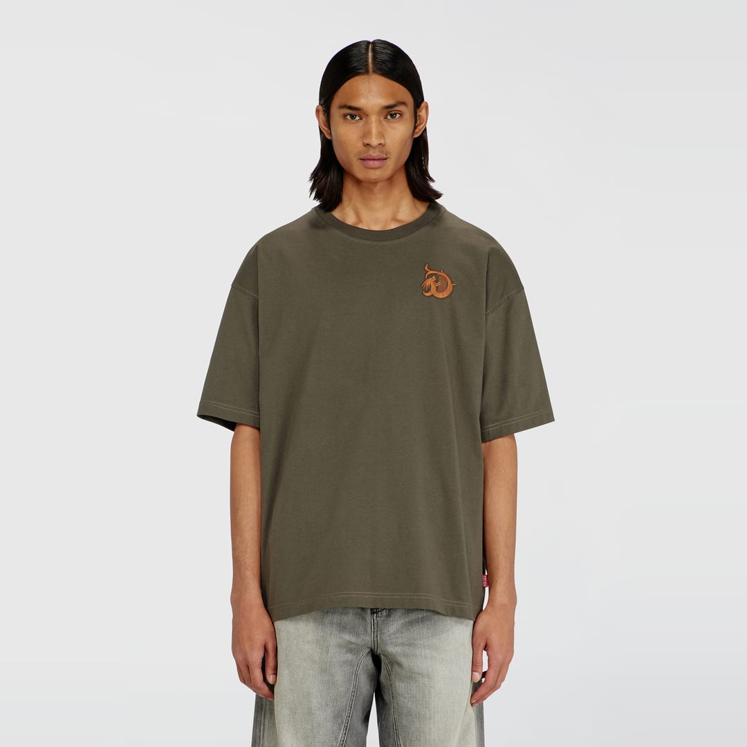 Diesel - Jersey T-shirt with flocked print - T-Shirts - Man - Green