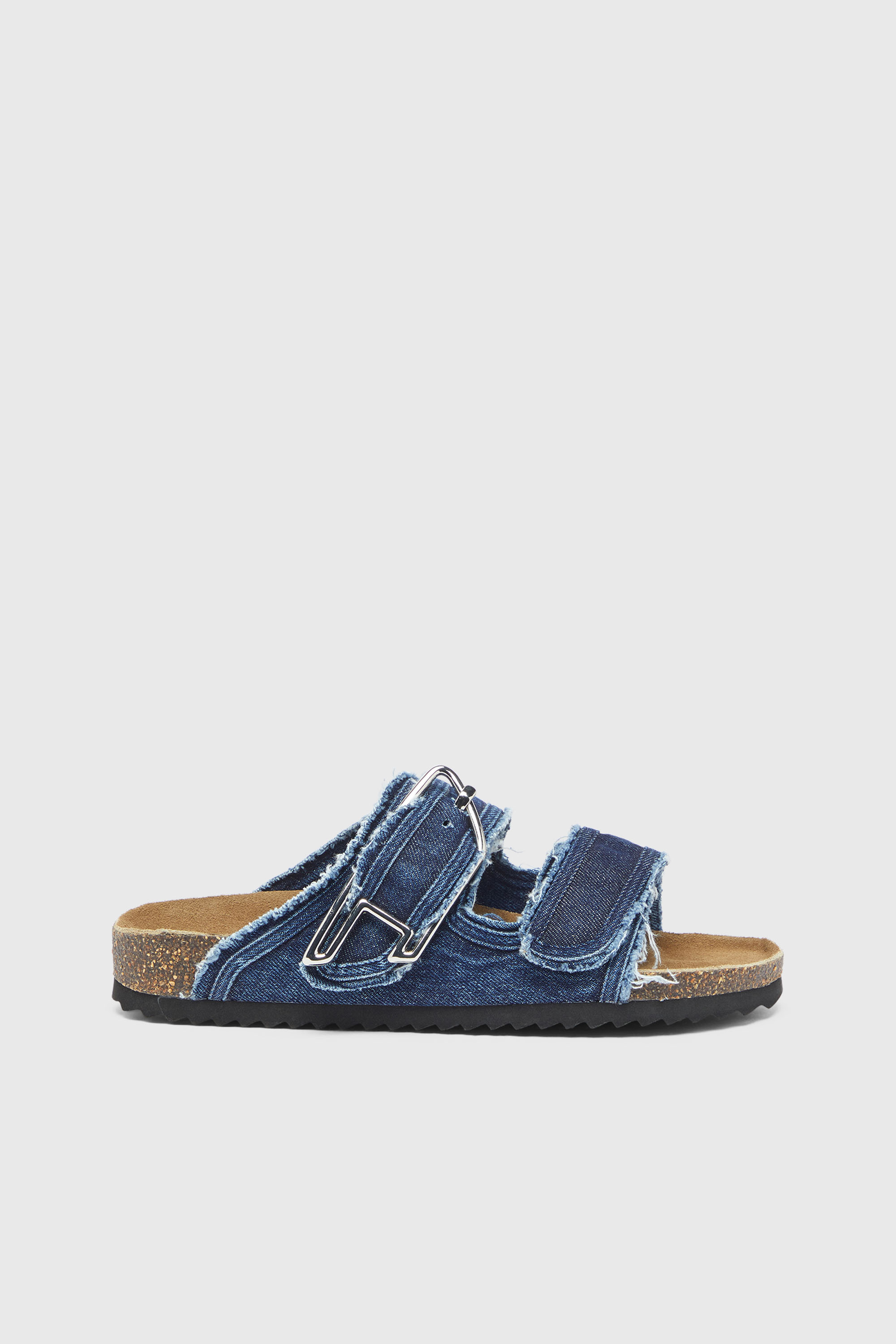Diesel - D-Woodstock - Slide with frayed denim straps - Sandals - Woman - Blue