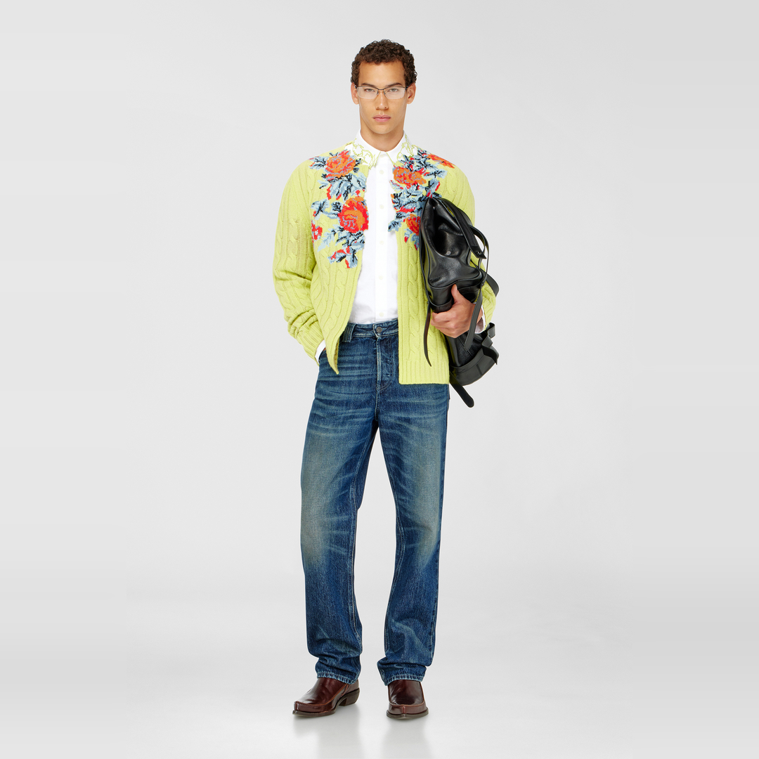 Diesel - Cardigan ouvert en maille torsadée à motif floral - Pull Maille - Homme - Jaune