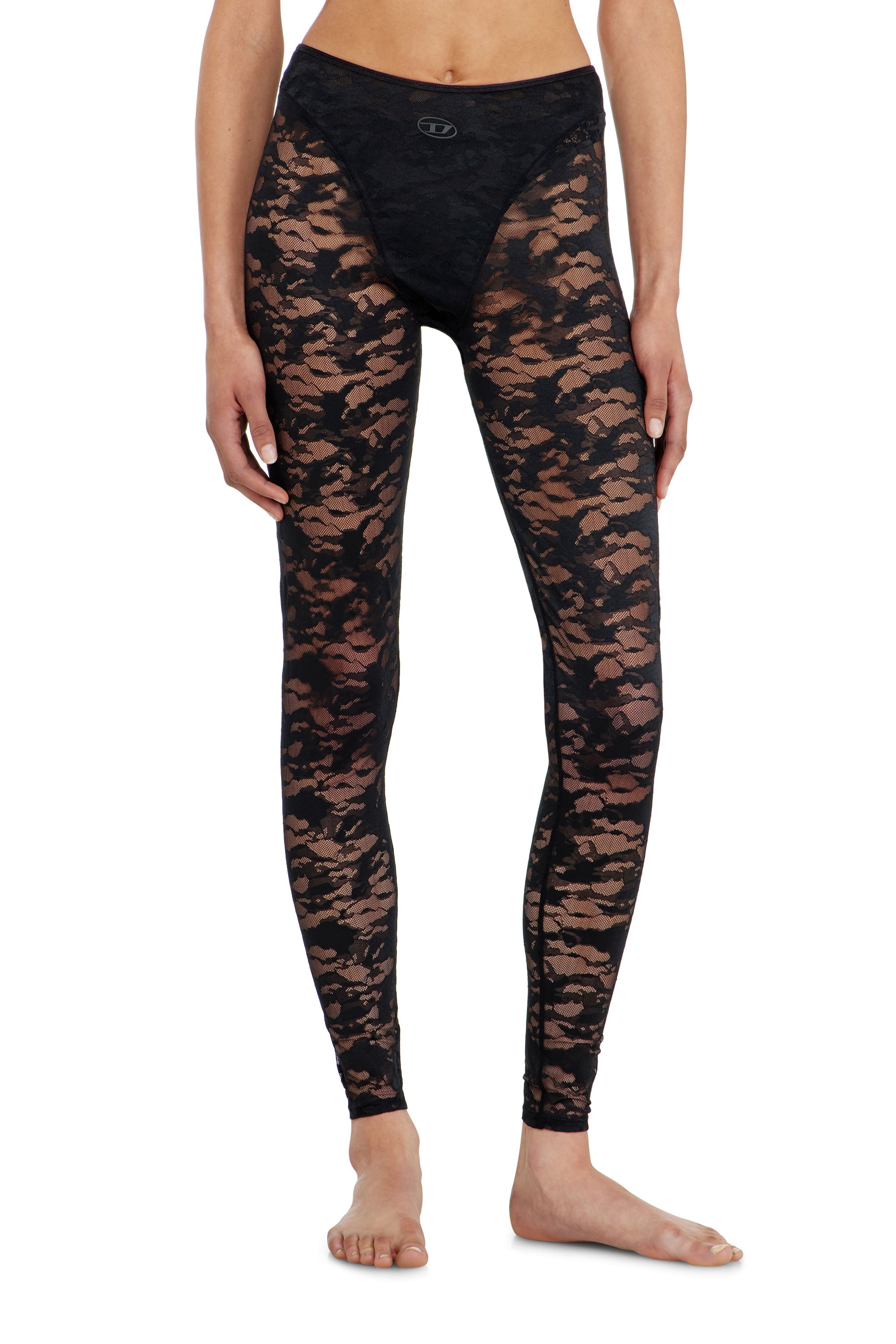 Diesel - Leggings in nylon camouflage lace - Pants - Woman - Black