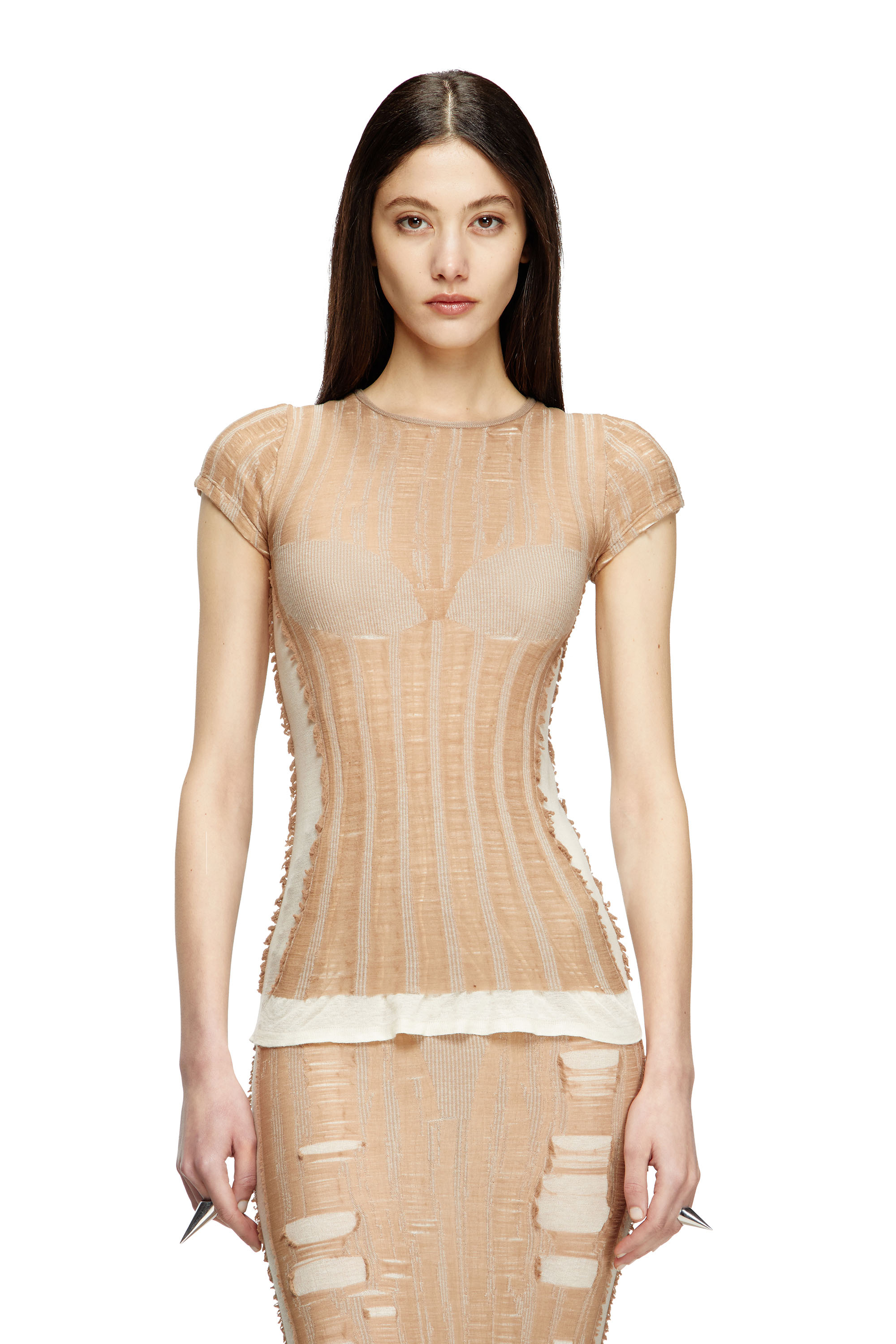 Diesel - Seamless T-shirt with lingerie illusion - Knitwear - Woman - Beige