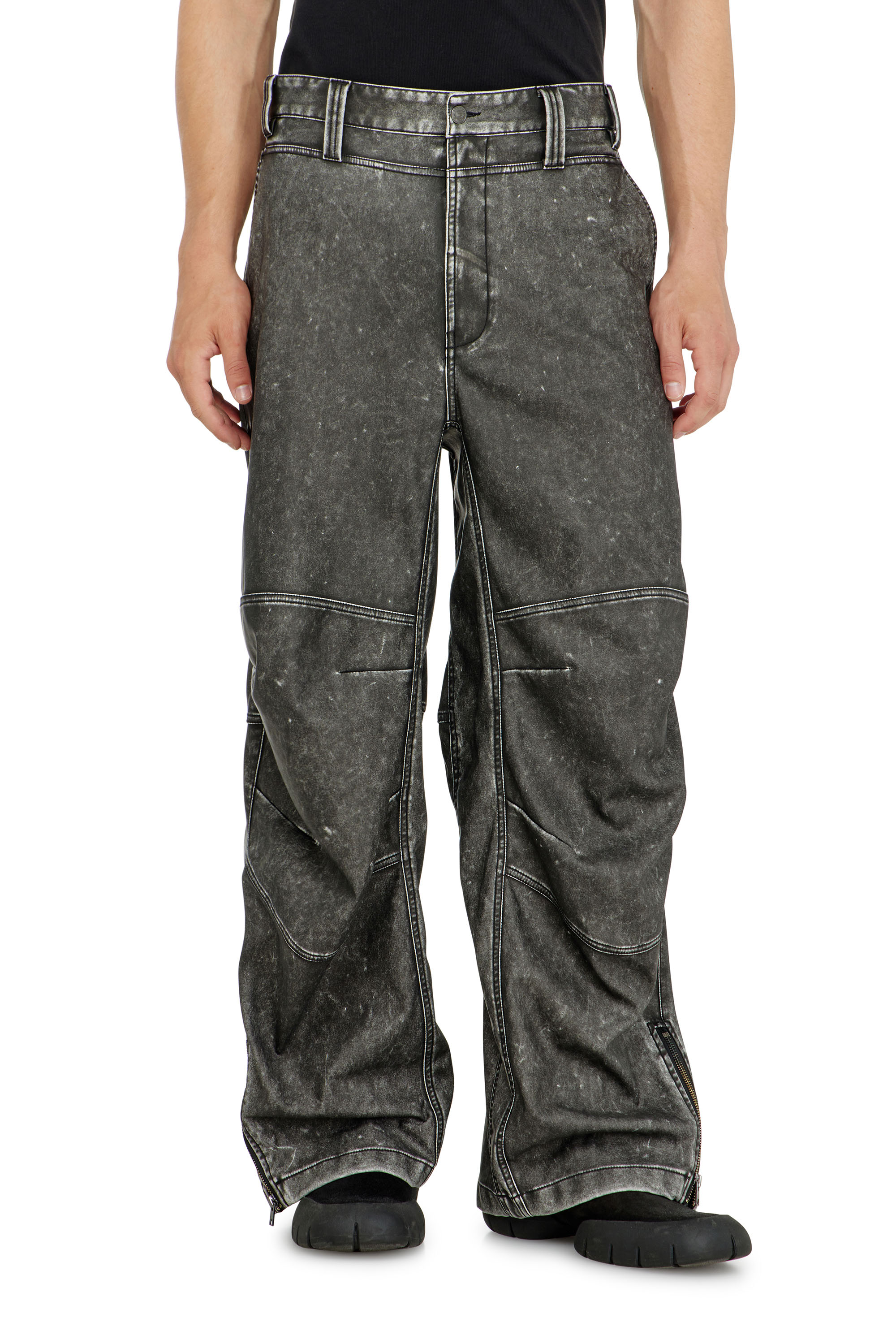 Diesel - P-DELLY-NJCJ, Man's Pants in distressed-effect bonded material in Dark grey - 2