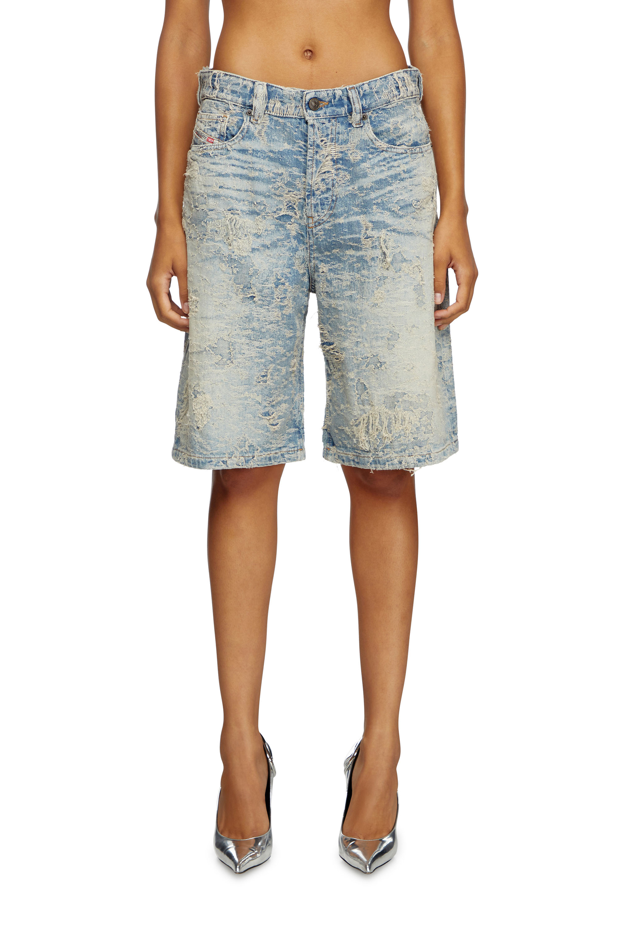 Diesel Shorts In Dirty Jacquard Denim In Blue