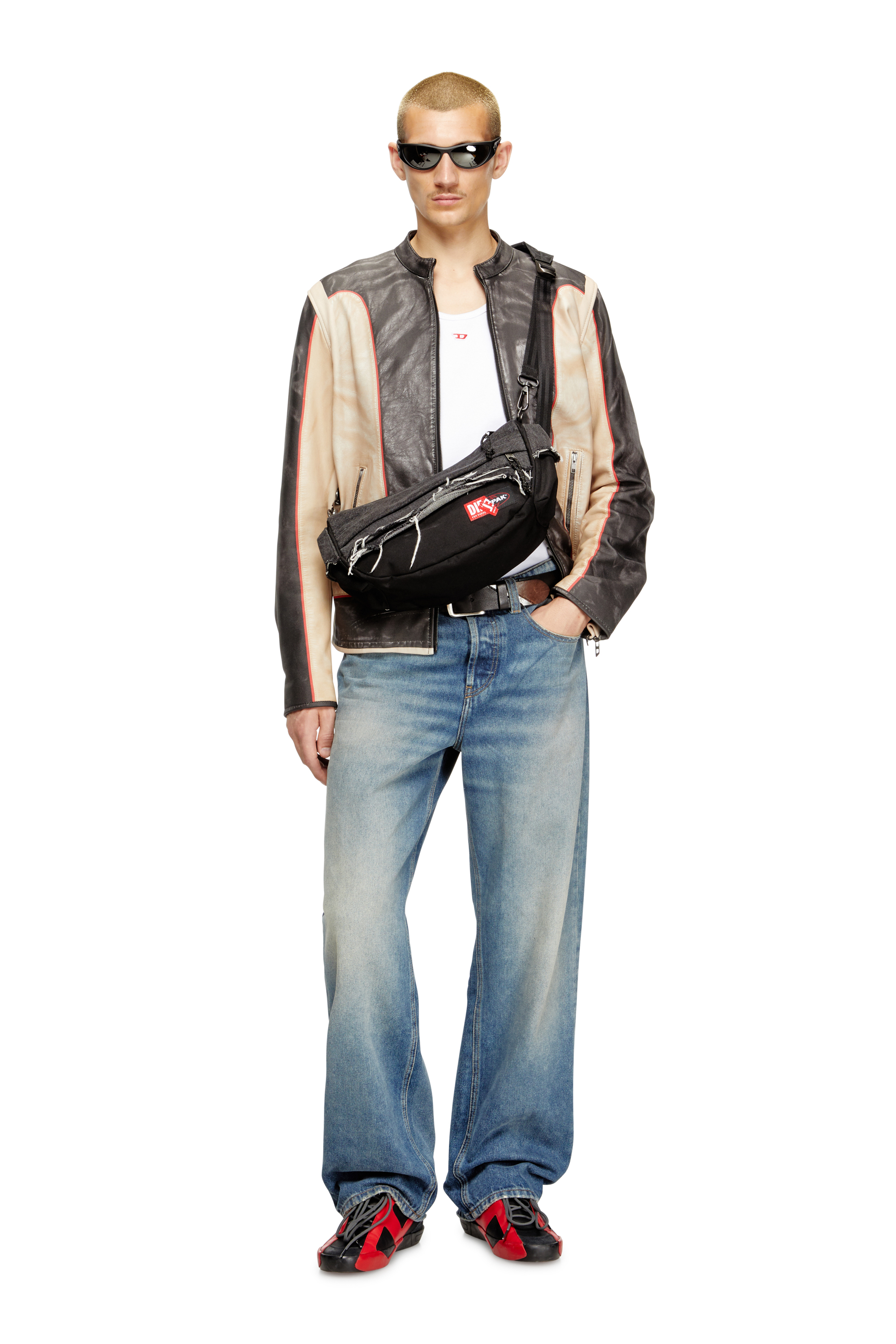 Diesel - DIESEL SHOULDER BAG, Unisex's Shoulder bag in destroyed denim and CORDURA&reg; in Black - 2