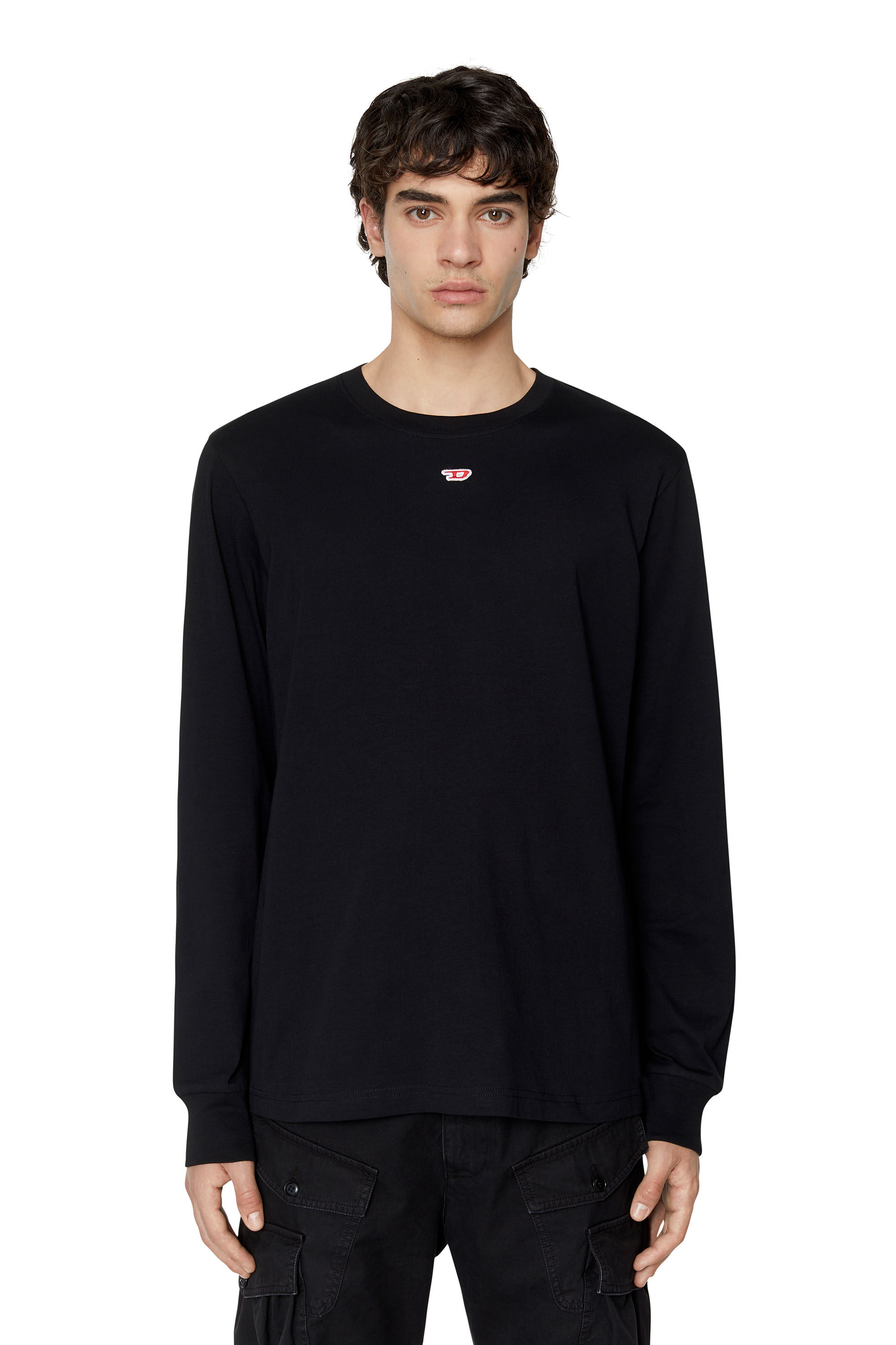 Diesel - Long-sleeve T-shirt with D patch - T-Shirts - Man - Black