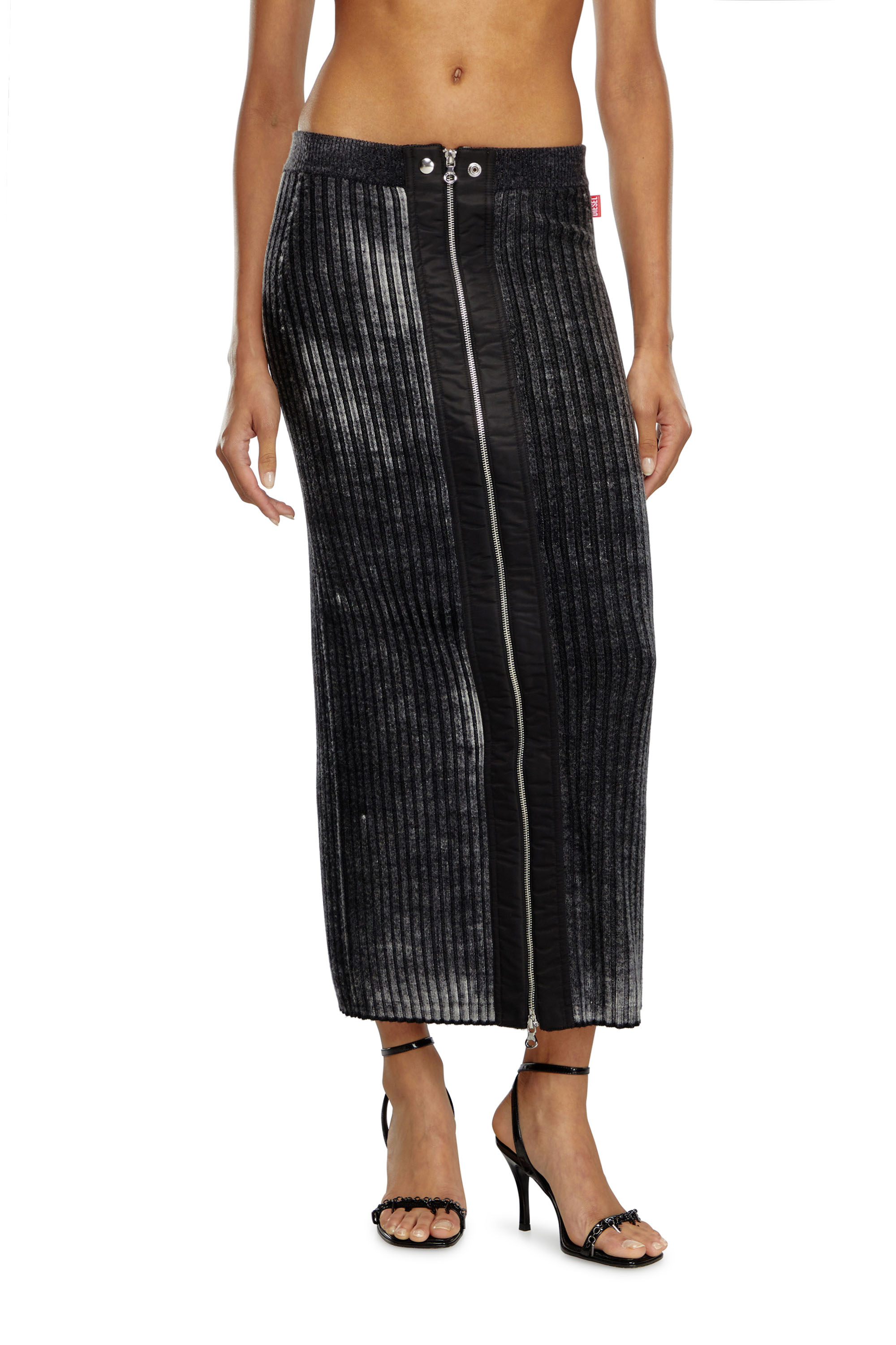 Shop Diesel Midi Skirt In Treated Wool Knit In Black