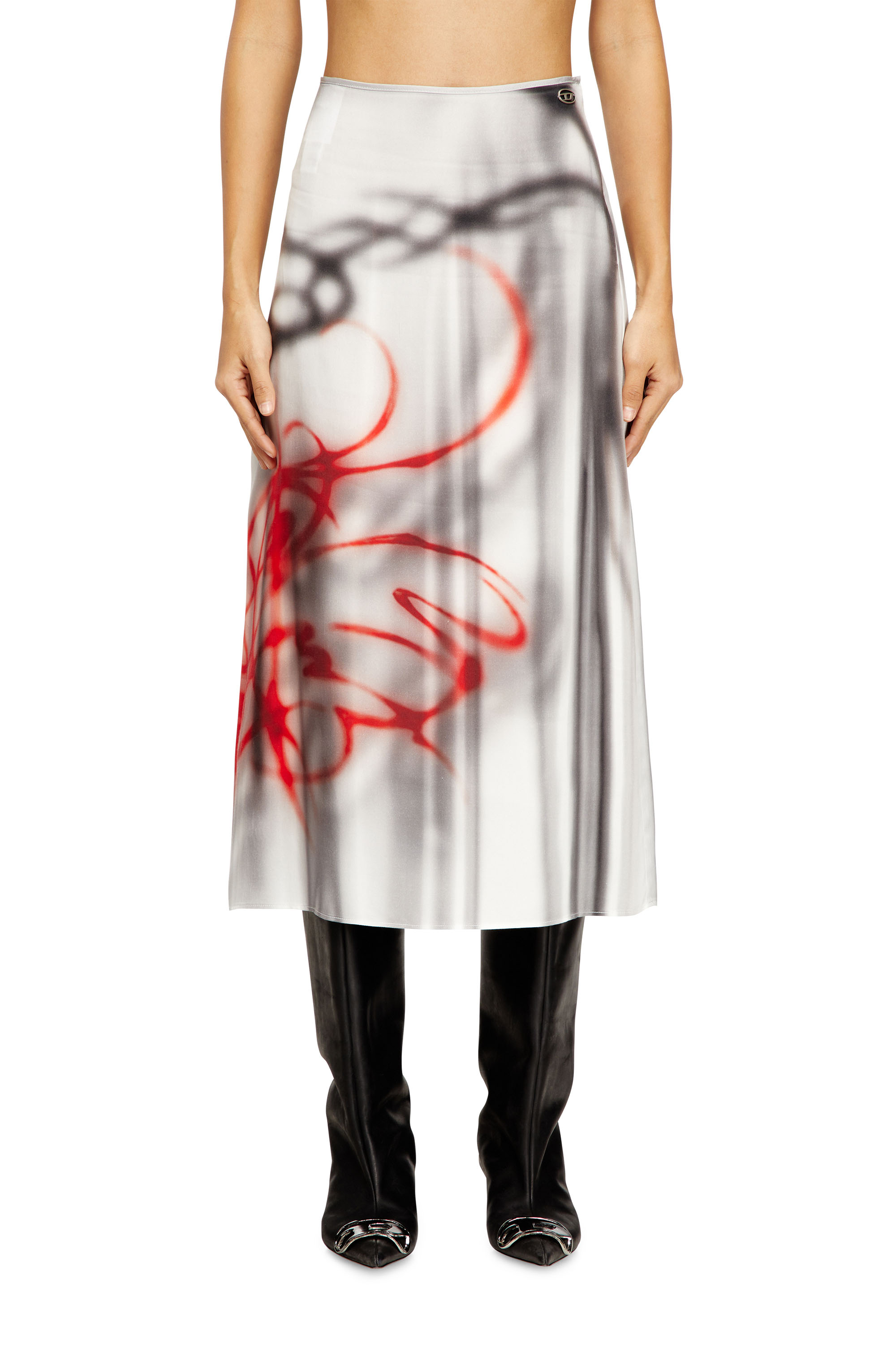 Diesel Women's Grey - Satin Midi Skirt With Graffiti Print - Skirts - Woman Size 40