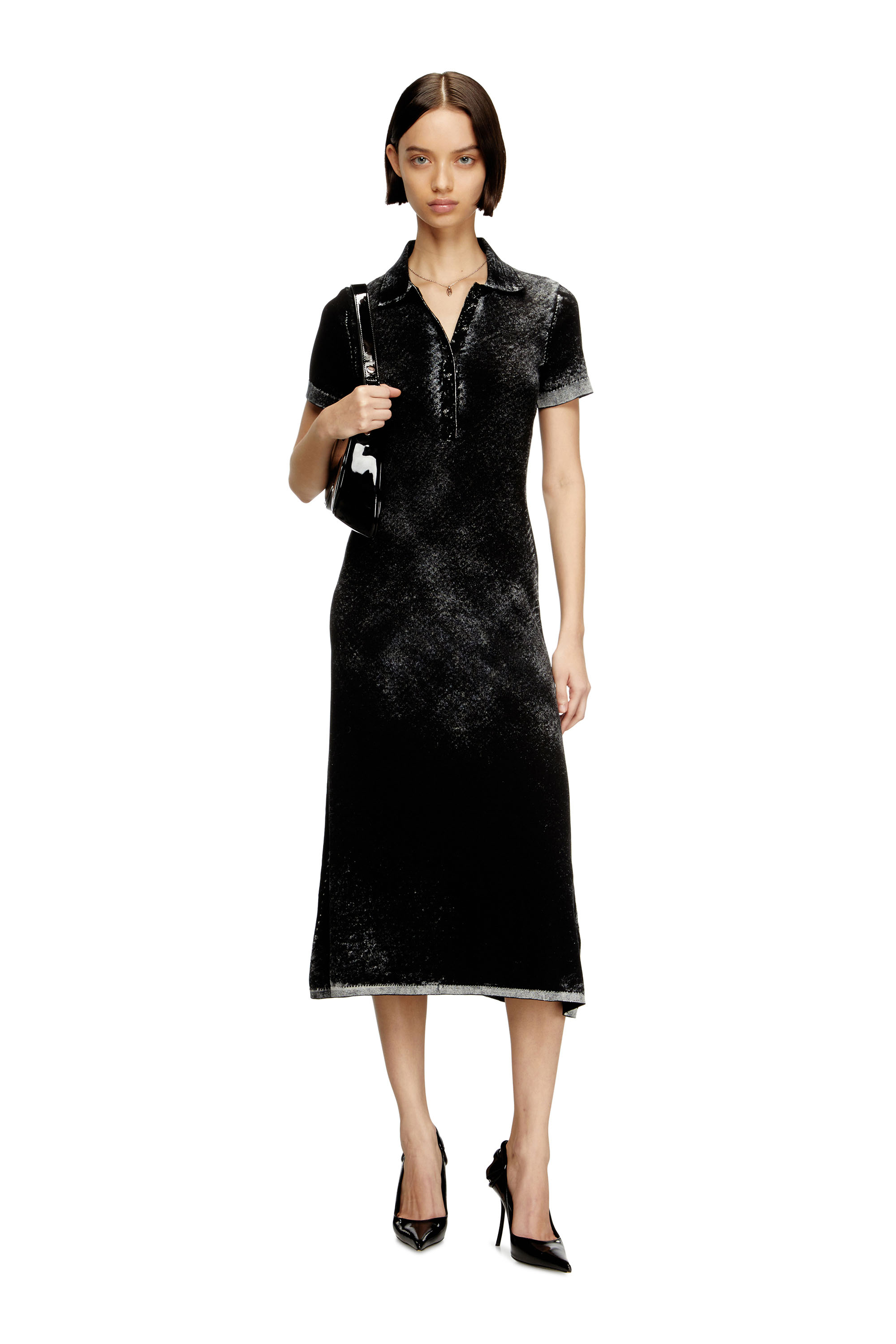 Diesel Midi Polo Dress In Reverse-printed Knit In Black