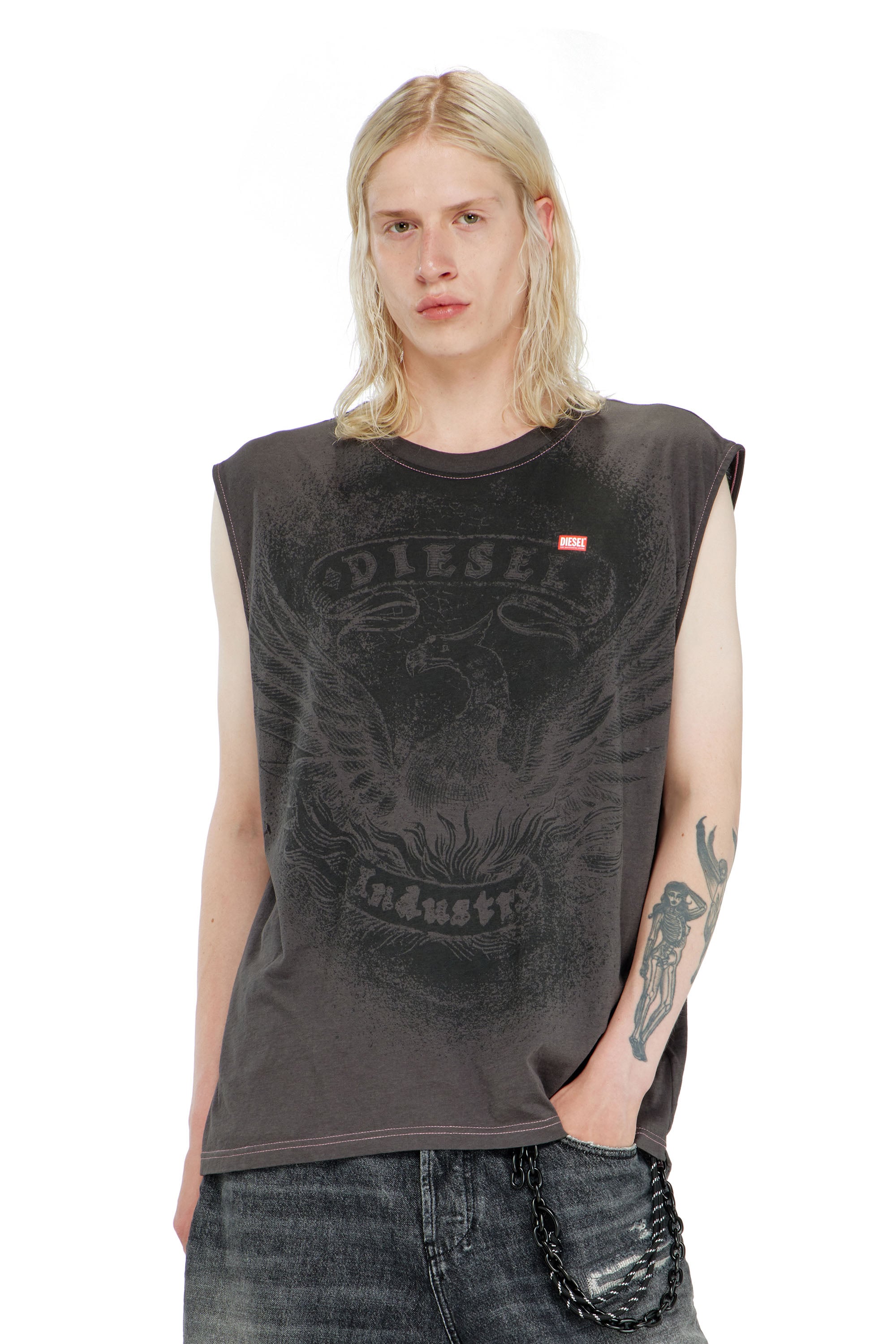 Diesel Men's Grey - Sleeveless Top In Cotton With Tonal Graphic - T-Shirts - Man 3XL