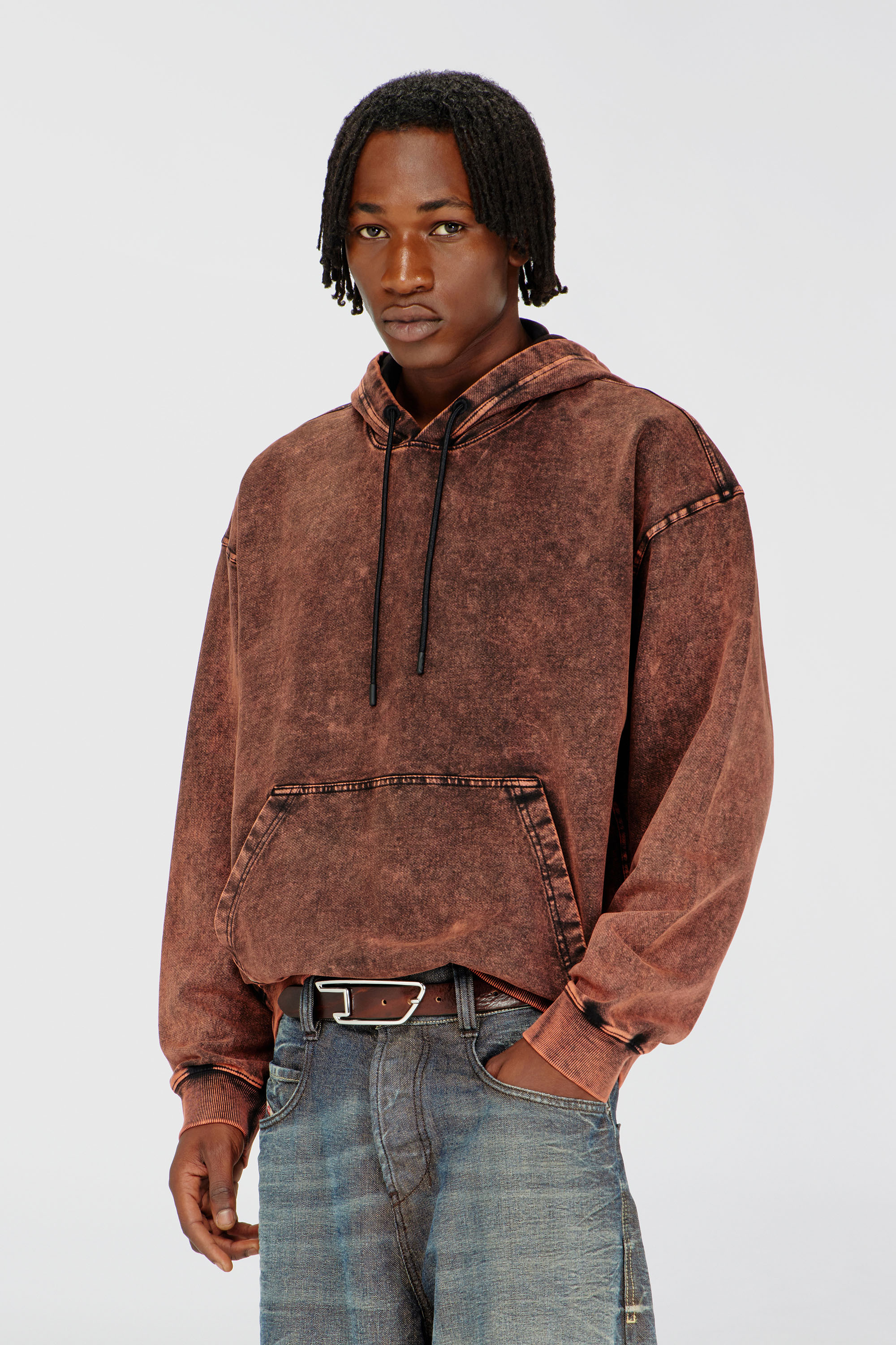 Diesel – Treated denim-effect hoodie – Sweaters – Man – Brown