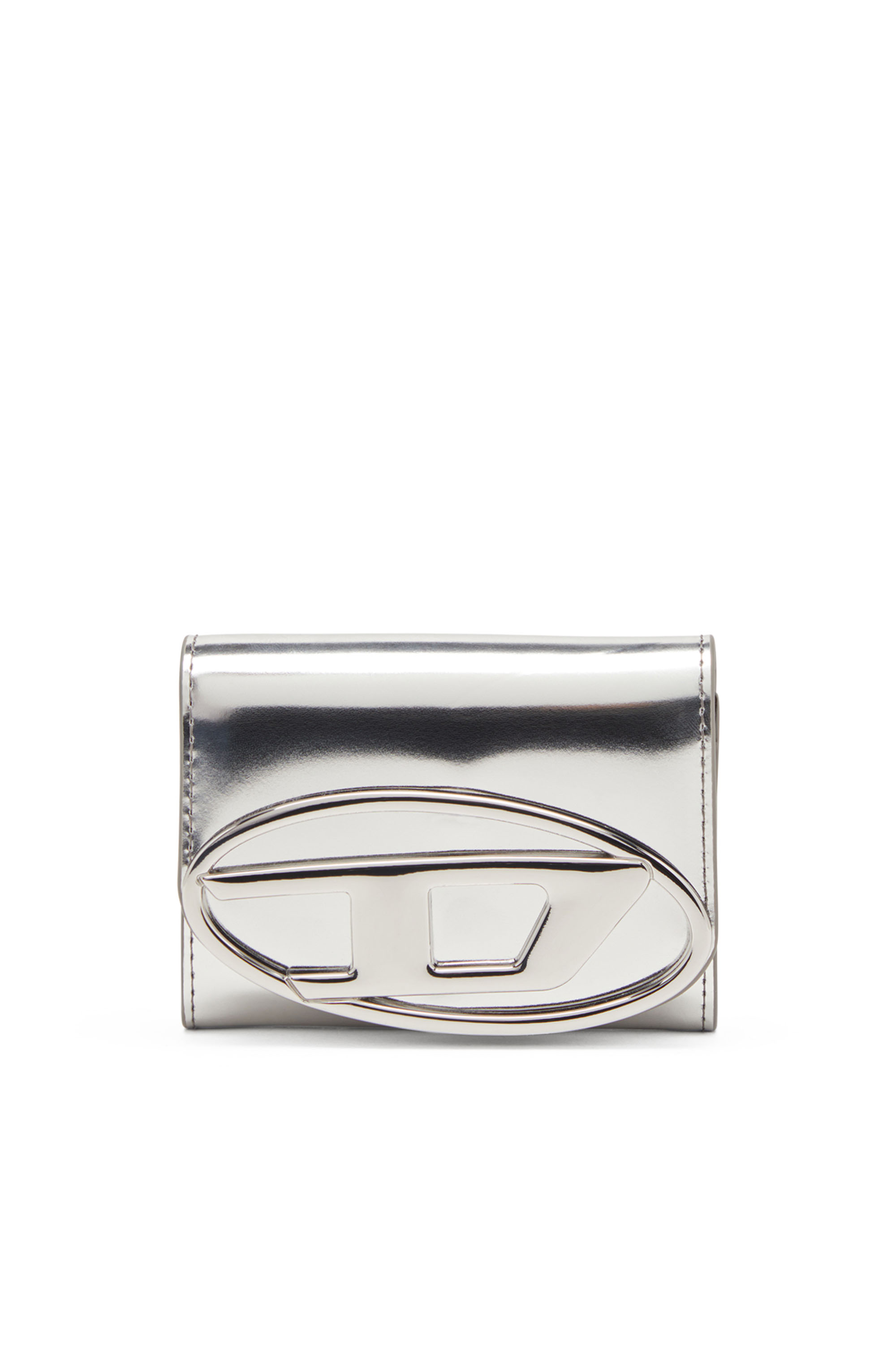 Diesel Women's Silver - Bi-Fold Card Holder In Mirrored Leather - Wallets - Woman Uni