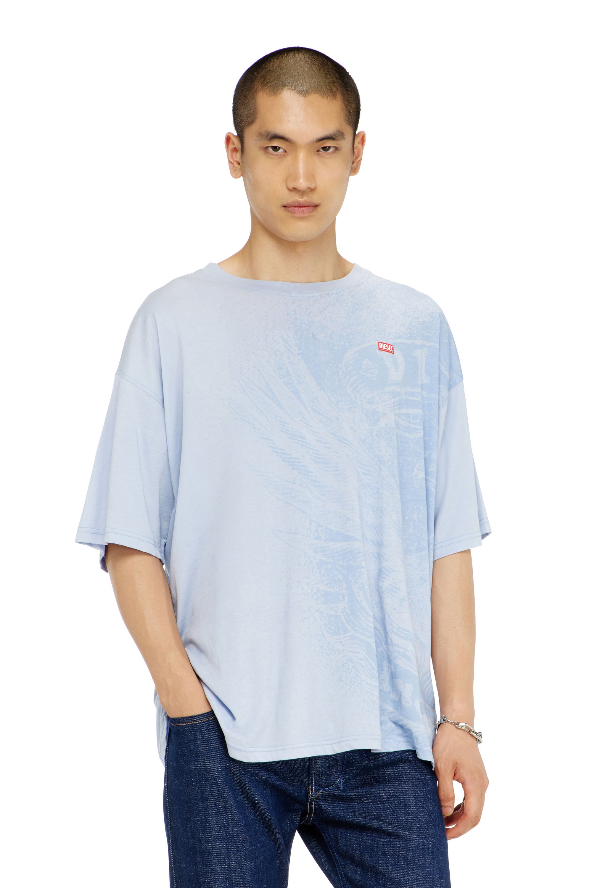 Diesel Blu Uomo - T-Shirt Dal Taglio Rilassato Con Stampe A Pigmenti - T-Shirts Piccolo