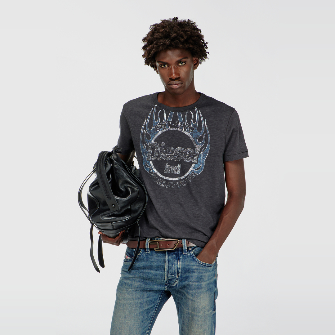 Diesel - T-shirt en jersey flammé avec imprimé craquelé - T-Shirts - Homme - Gris