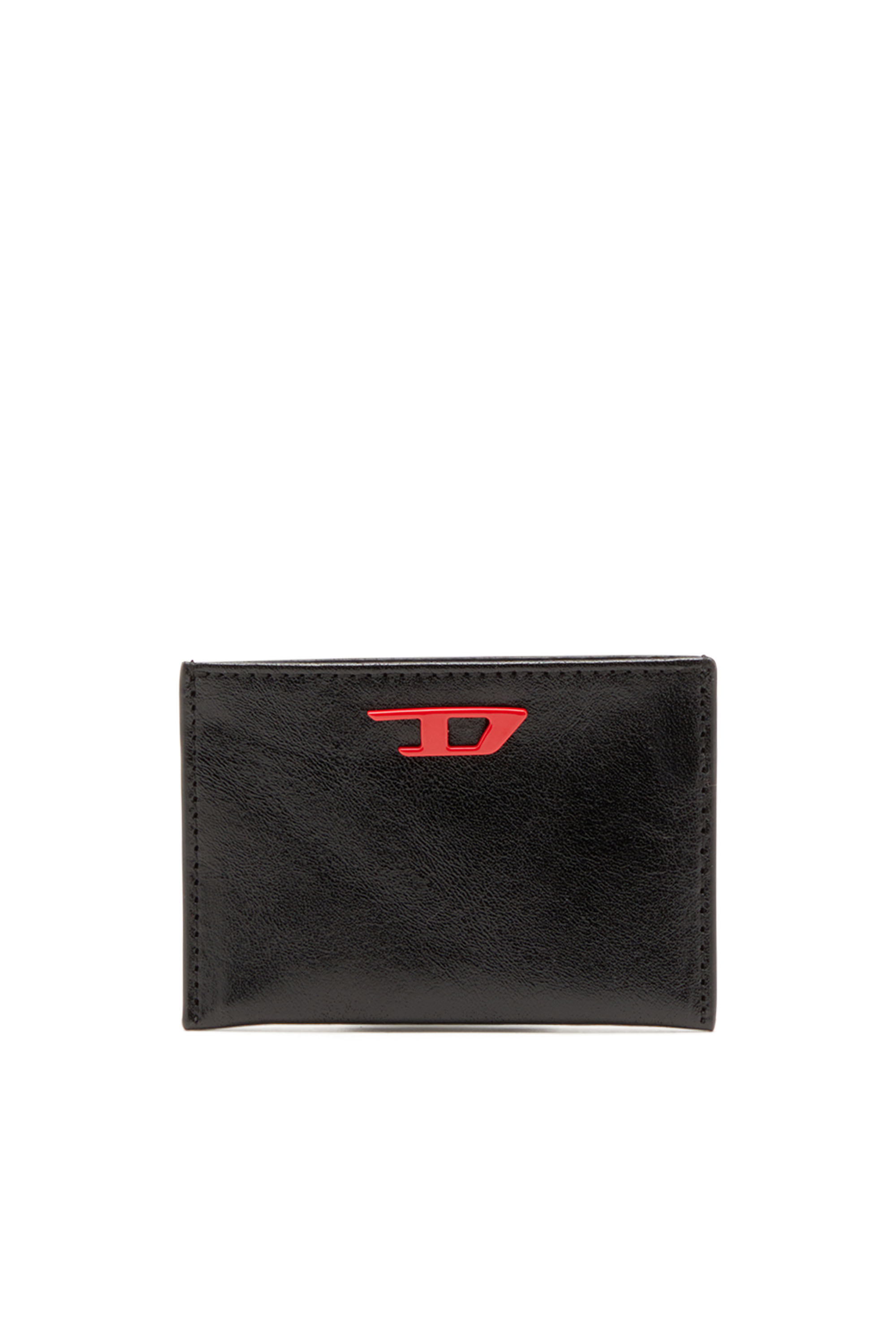 Diesel - Leather card holder with red D plaque - Small Wallets - Man - Black