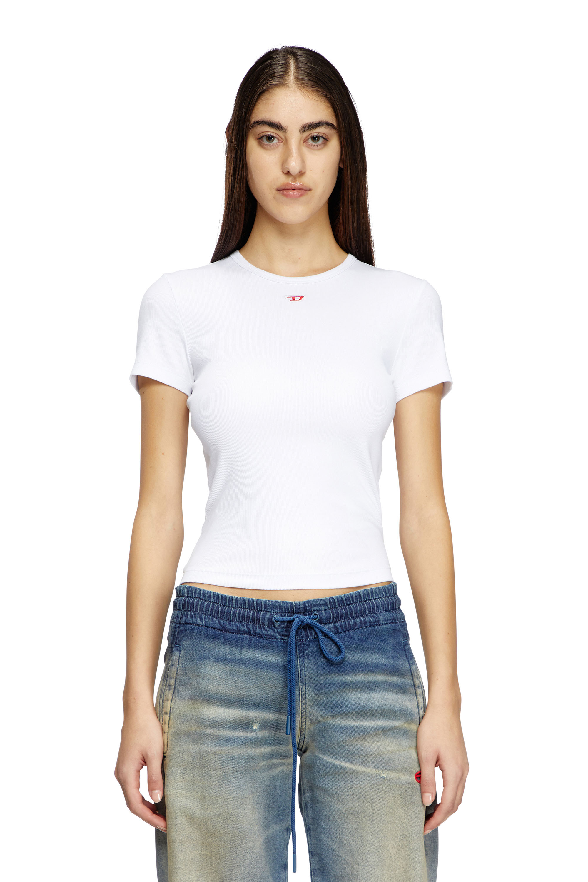 Diesel - T-shirt with D logo patch - T-Shirts - Woman - White