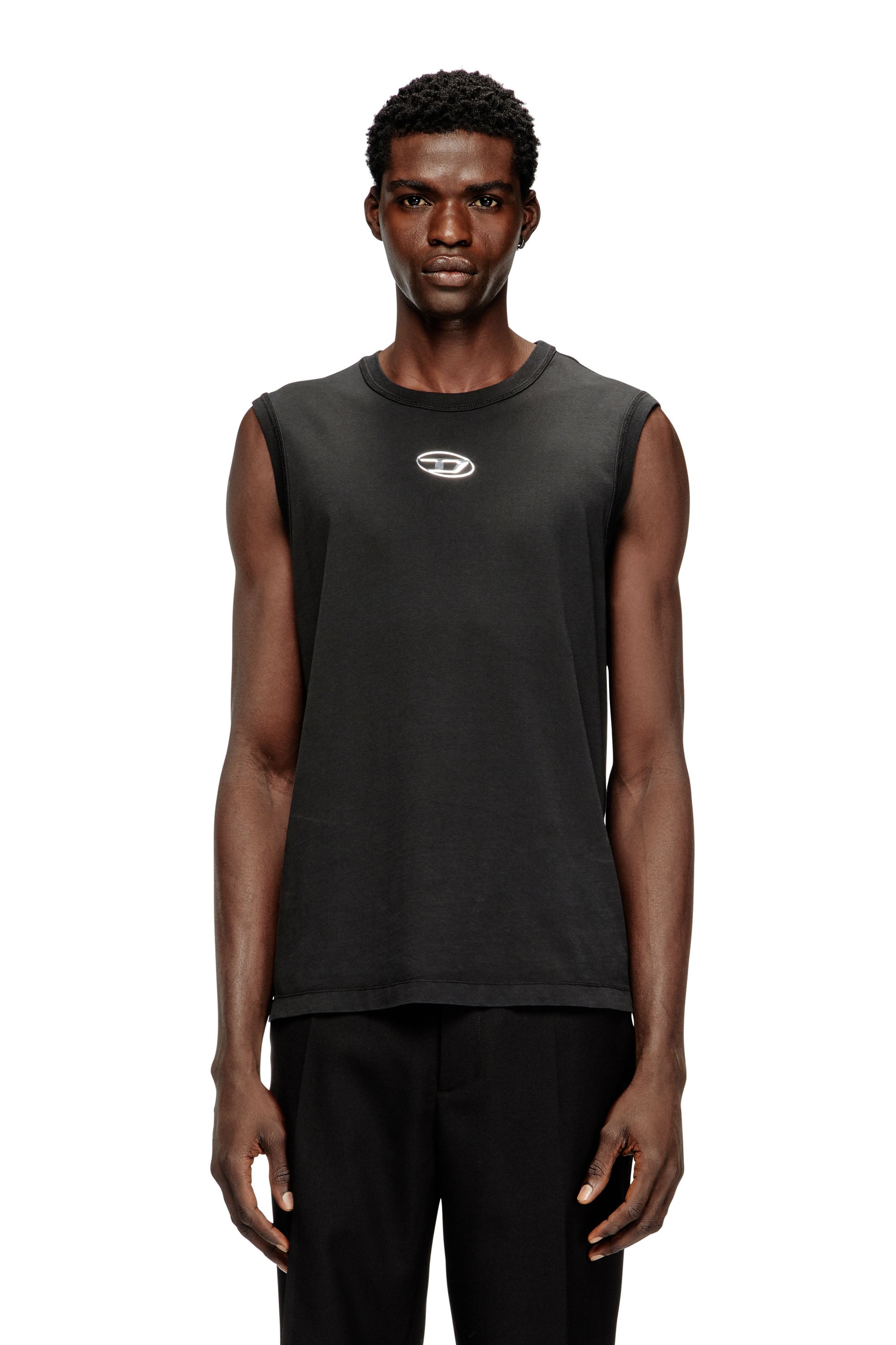 Diesel – Cotton tank top with metallic Oval D – T-Shirts – Man – Black