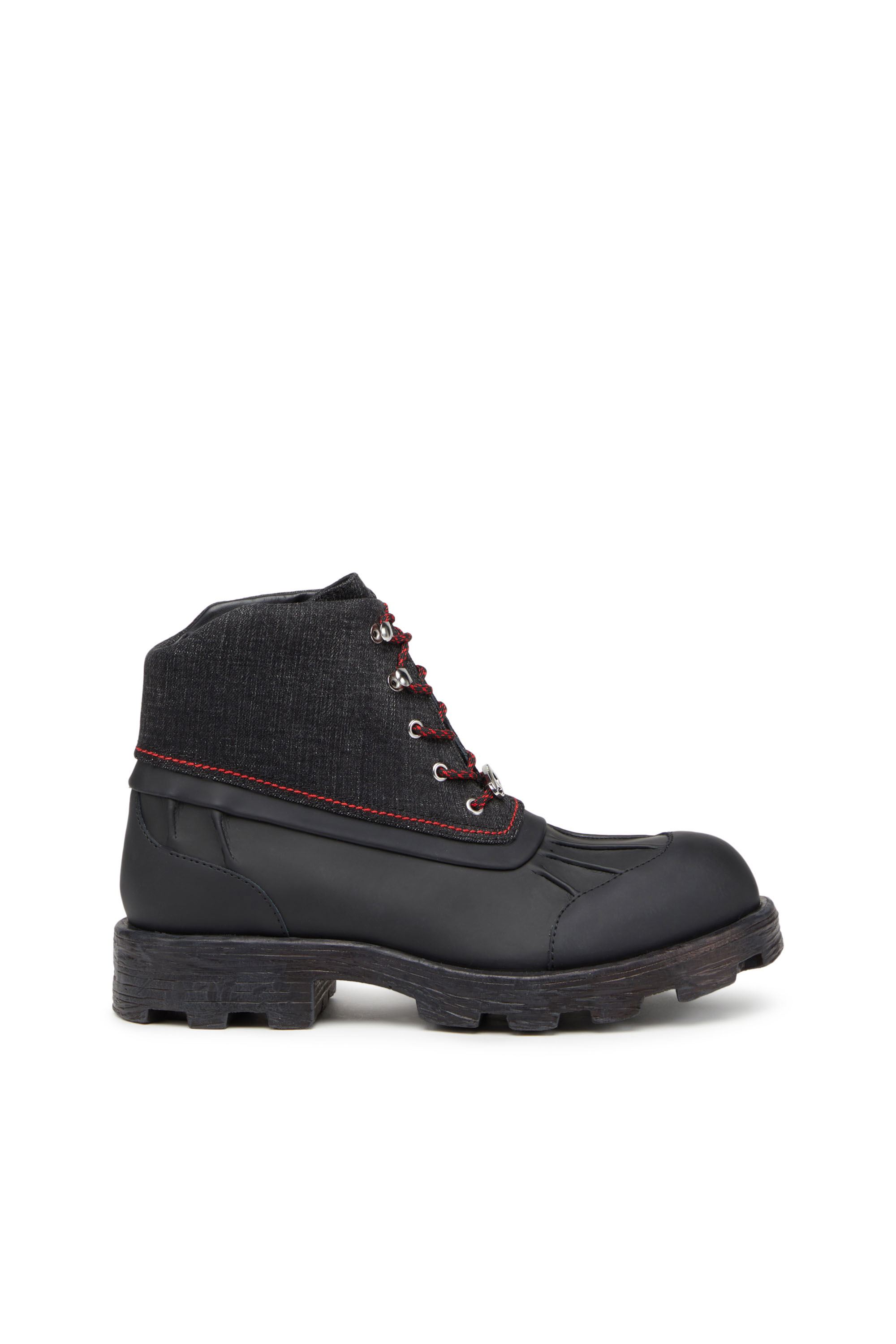 Diesel - D-Hammer ABT D - Leather boots with denim collar - Boots - Man - Black