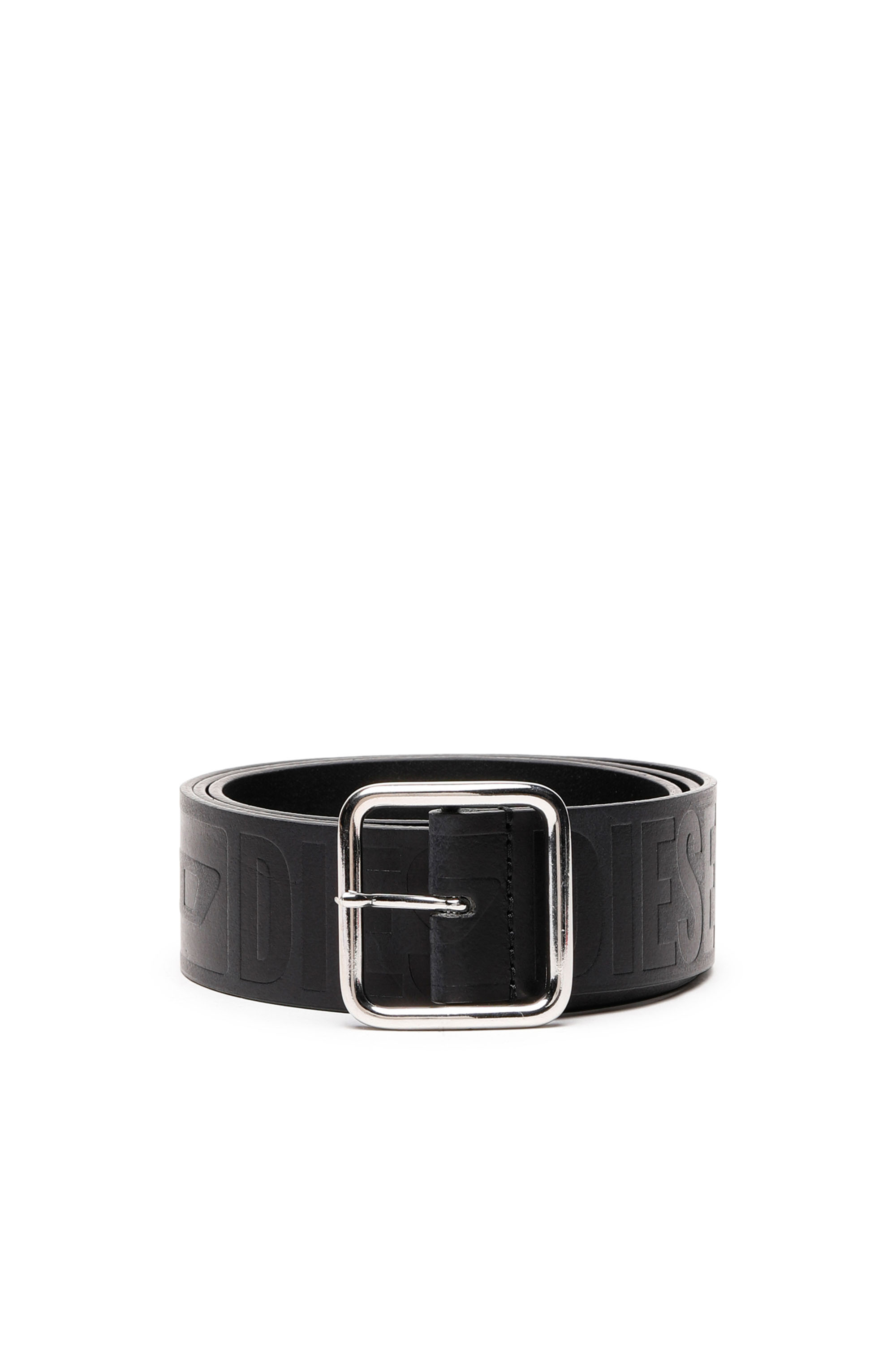 Diesel - Leather belt with all-over debossed logo - Belts - Man - Black