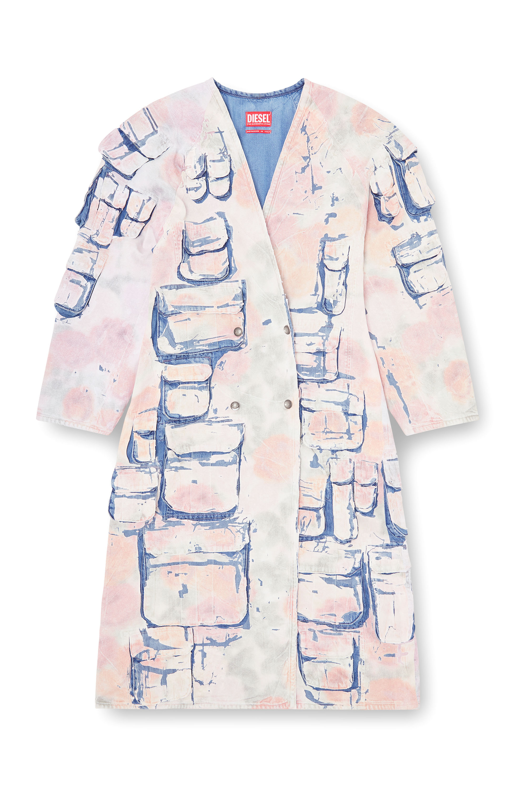 Diesel - DE-SELDOR-FSI, Woman's Denim coat with peel-off check jersey in Blue/Pink - 4