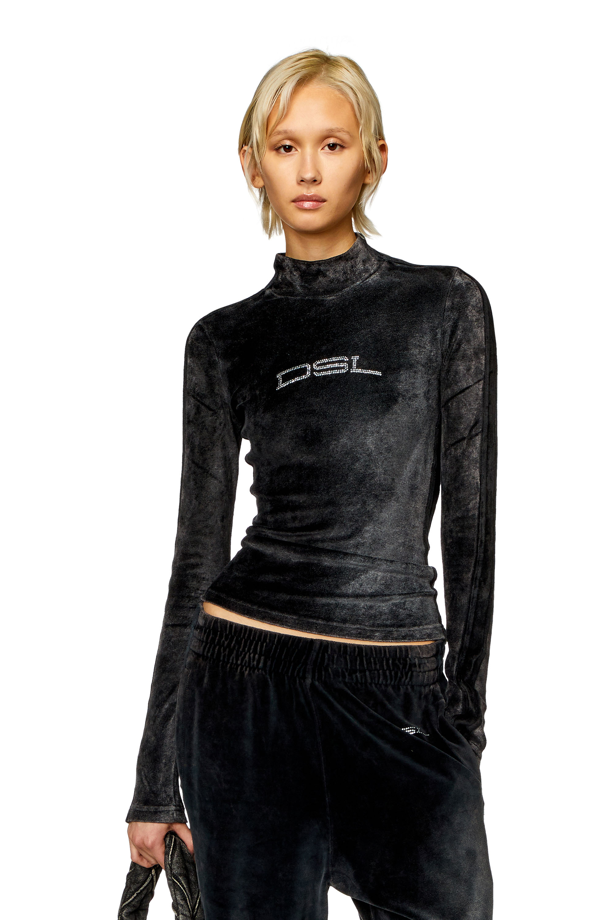 Diesel - Body de chenilla con logotipo de cristal - Camisetas - Mujer - Negro
