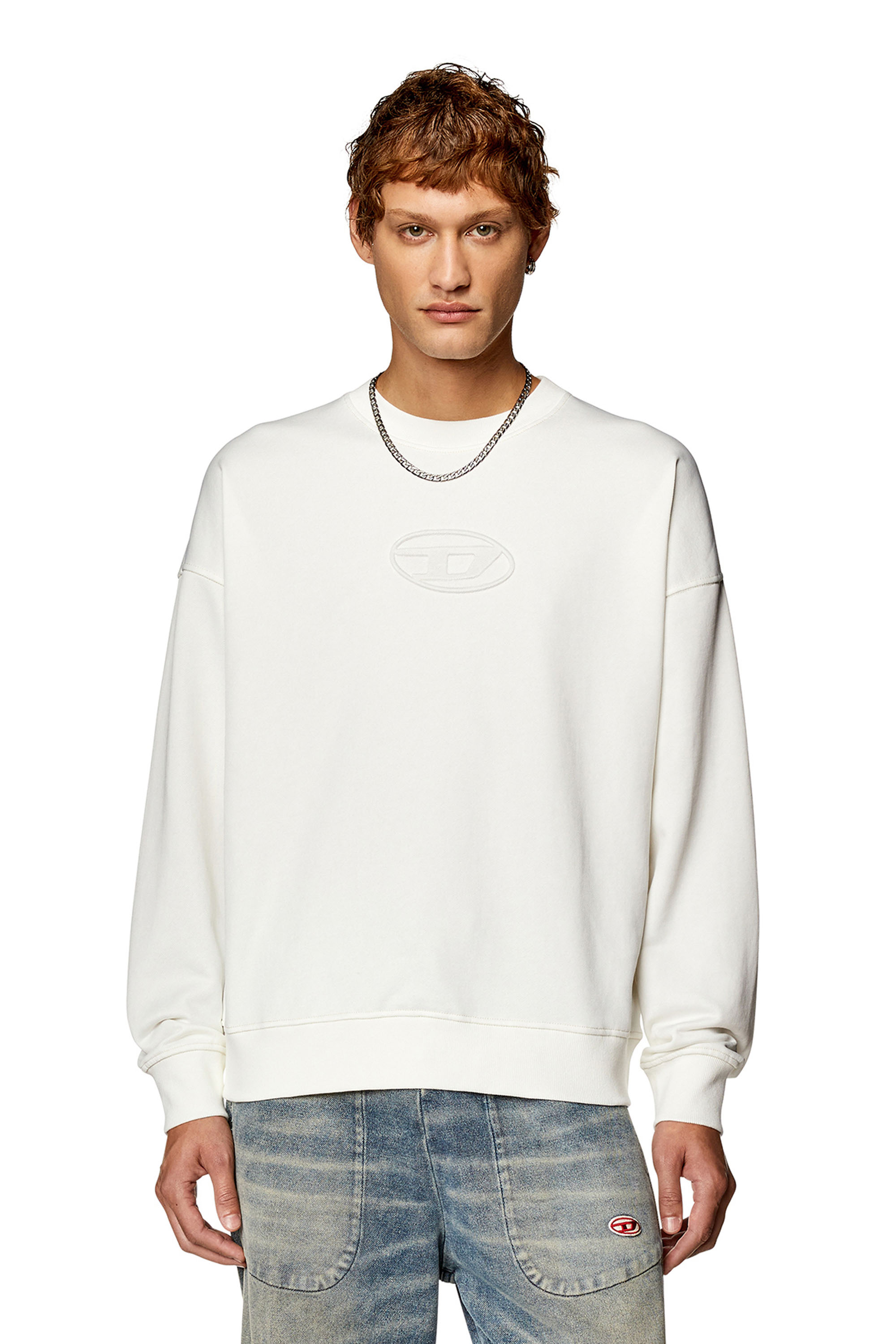 Diesel - Sweat-shirt avec logo Oval D embossé - Pull Cotton - Homme - Blanc