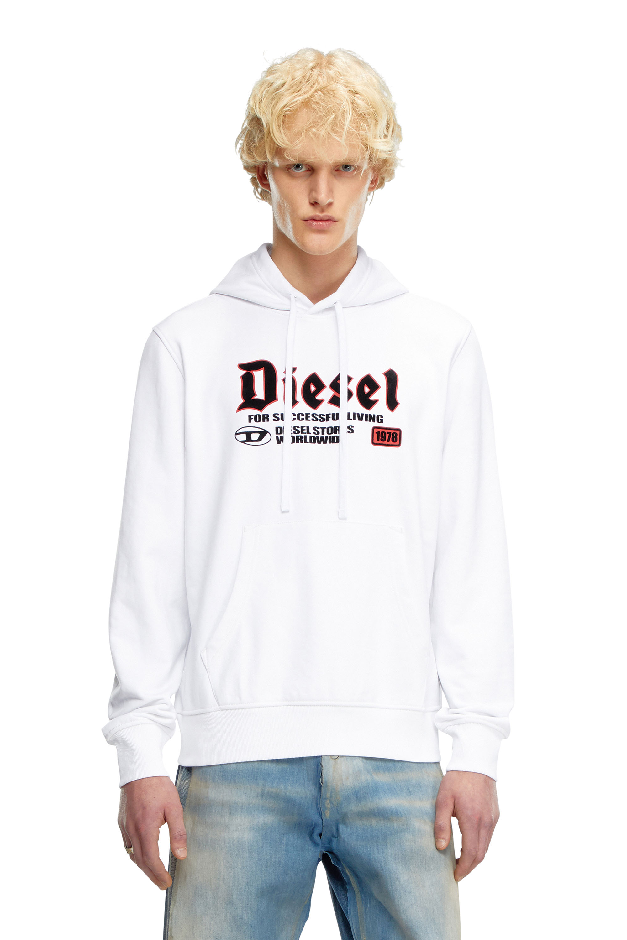 Shop Diesel Hoodie Con Logo Flock In White