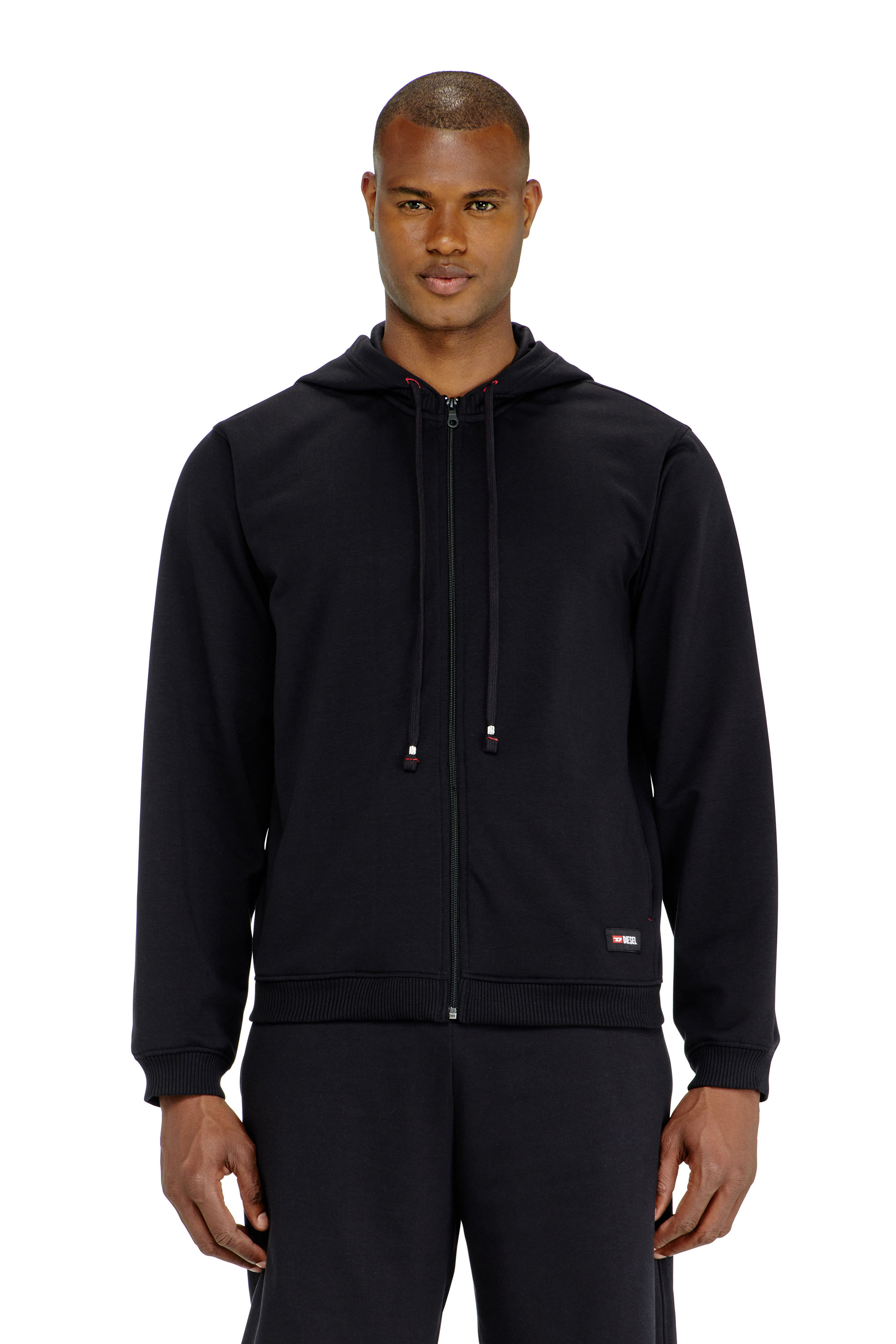 Diesel - Hoodie in peached cotton blend - Tops - Man - Black
