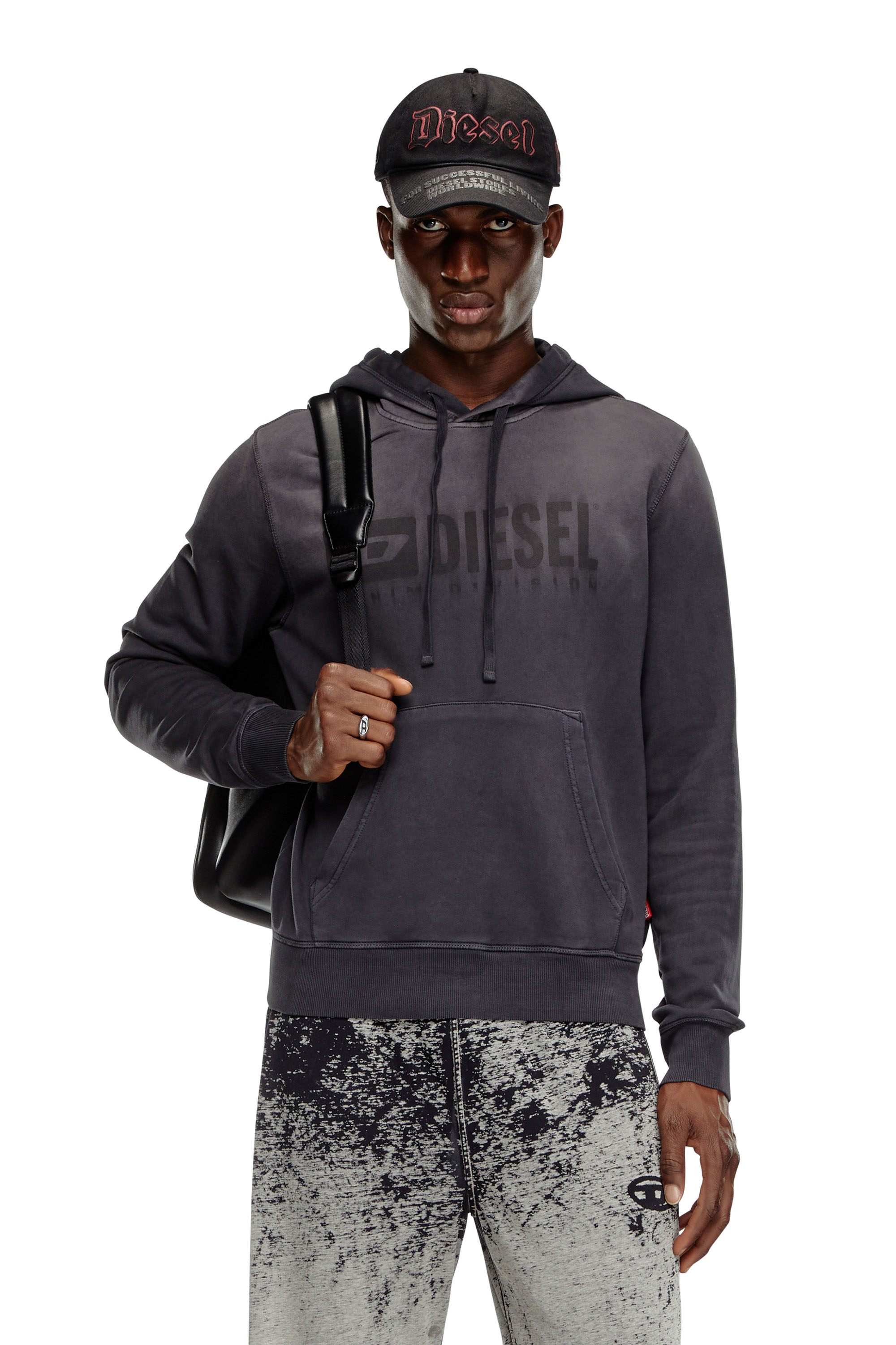 Shop Diesel Faded Hoodie With Denim Division Logo In Black