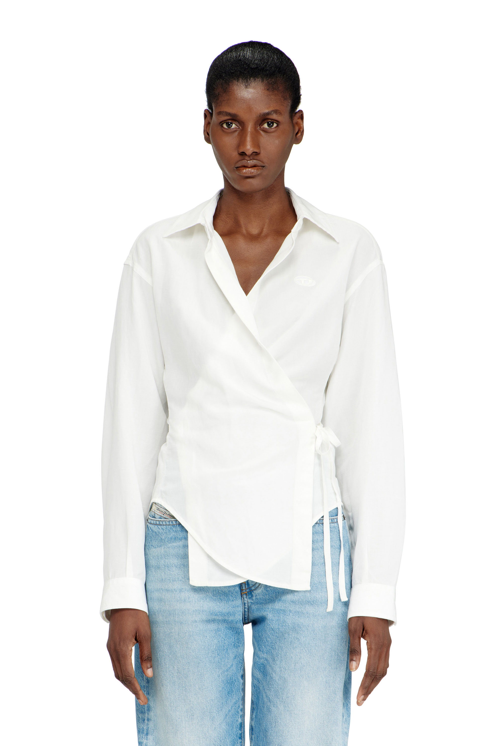 Diesel Women's White - Linen-Blend Shirt With Wrap Closure - Shirts - Woman Size 46
