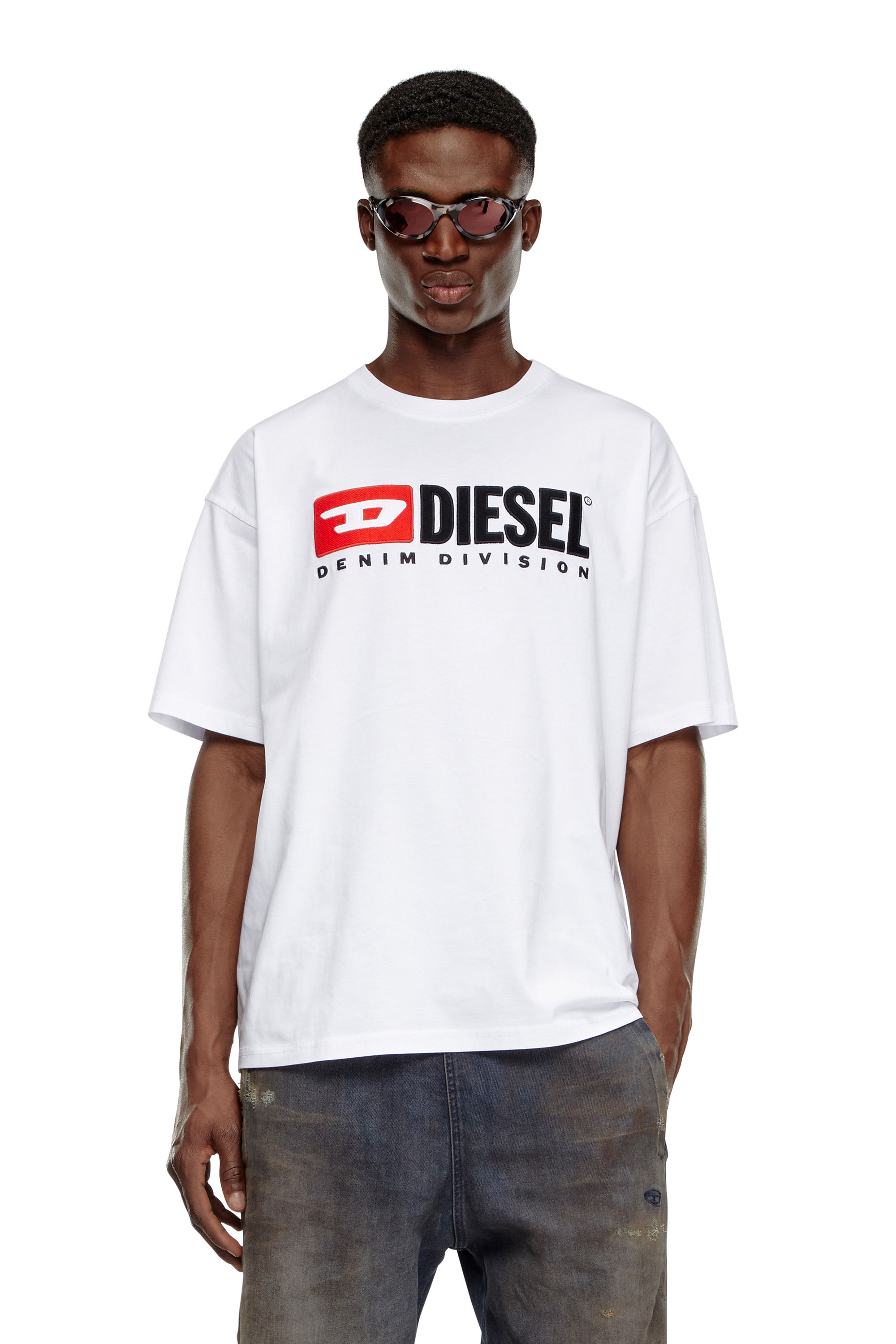 Diesel Men's White - T-Shirt With Patch Logo - T-Shirts - Man Extra Large