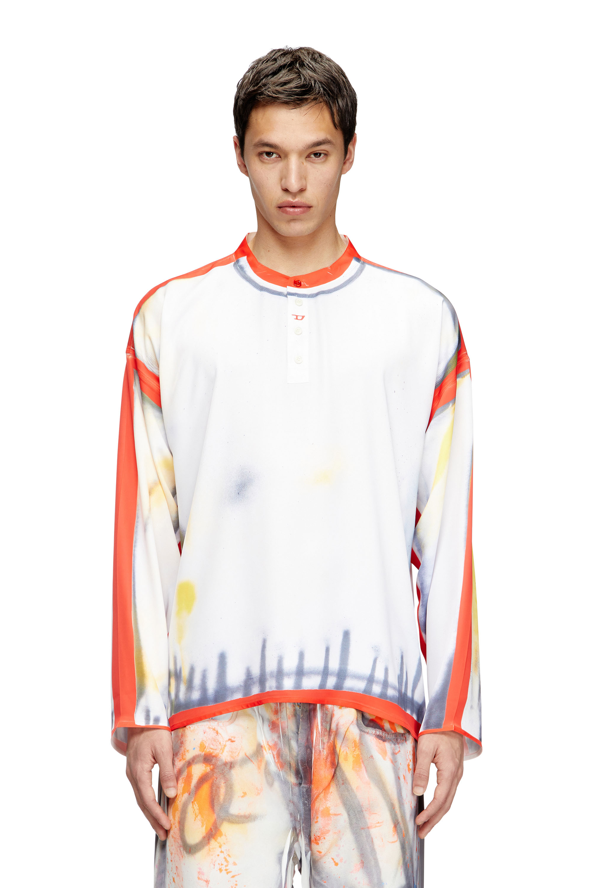 Diesel - T-OLAVI-A-SER-GRAFFITI-USA, Unisex's Henley top with graffiti print in Red/White - 1