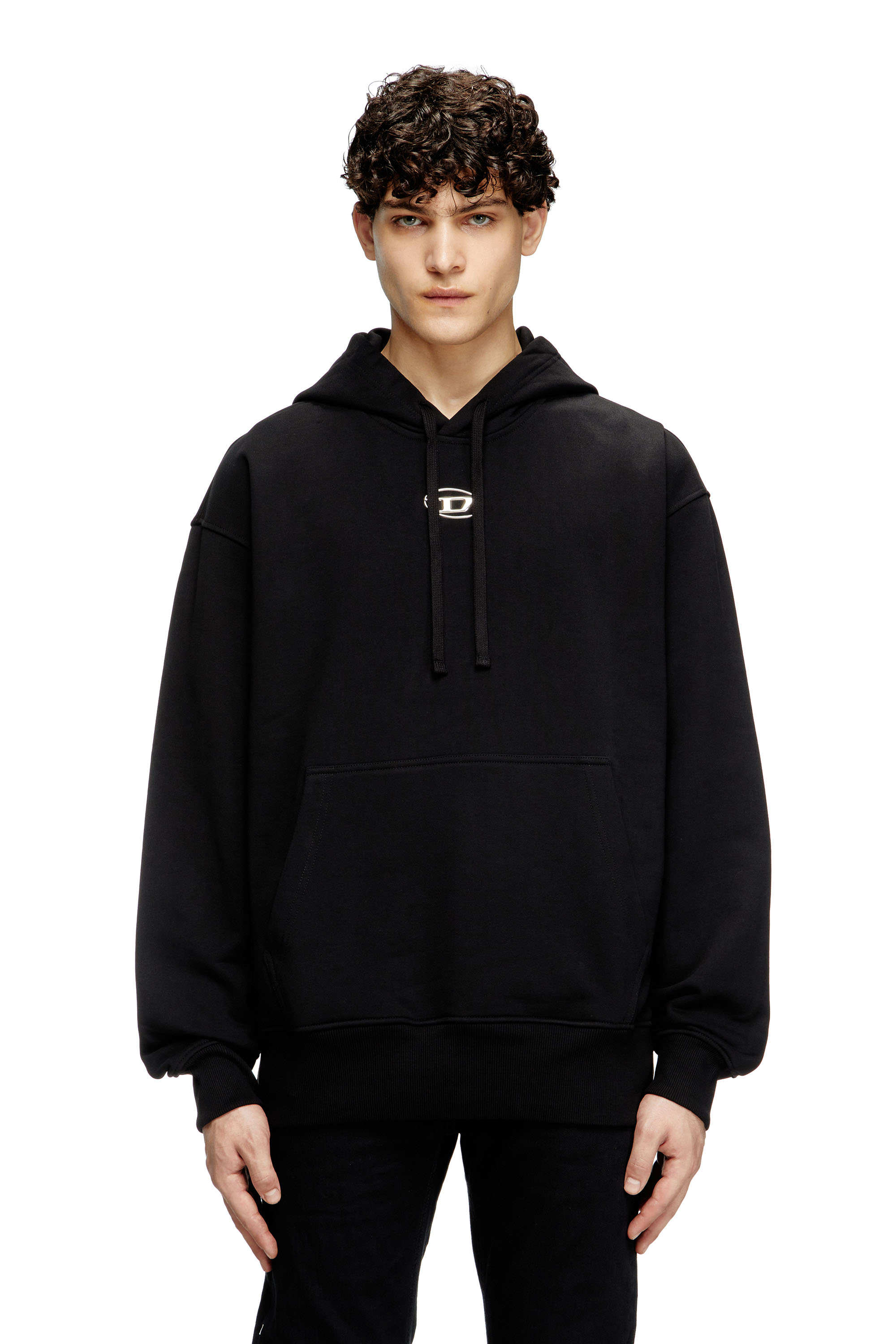 Diesel Men's Black - Oversized Hoodie With Metallic Logo - Sweaters - Man Small