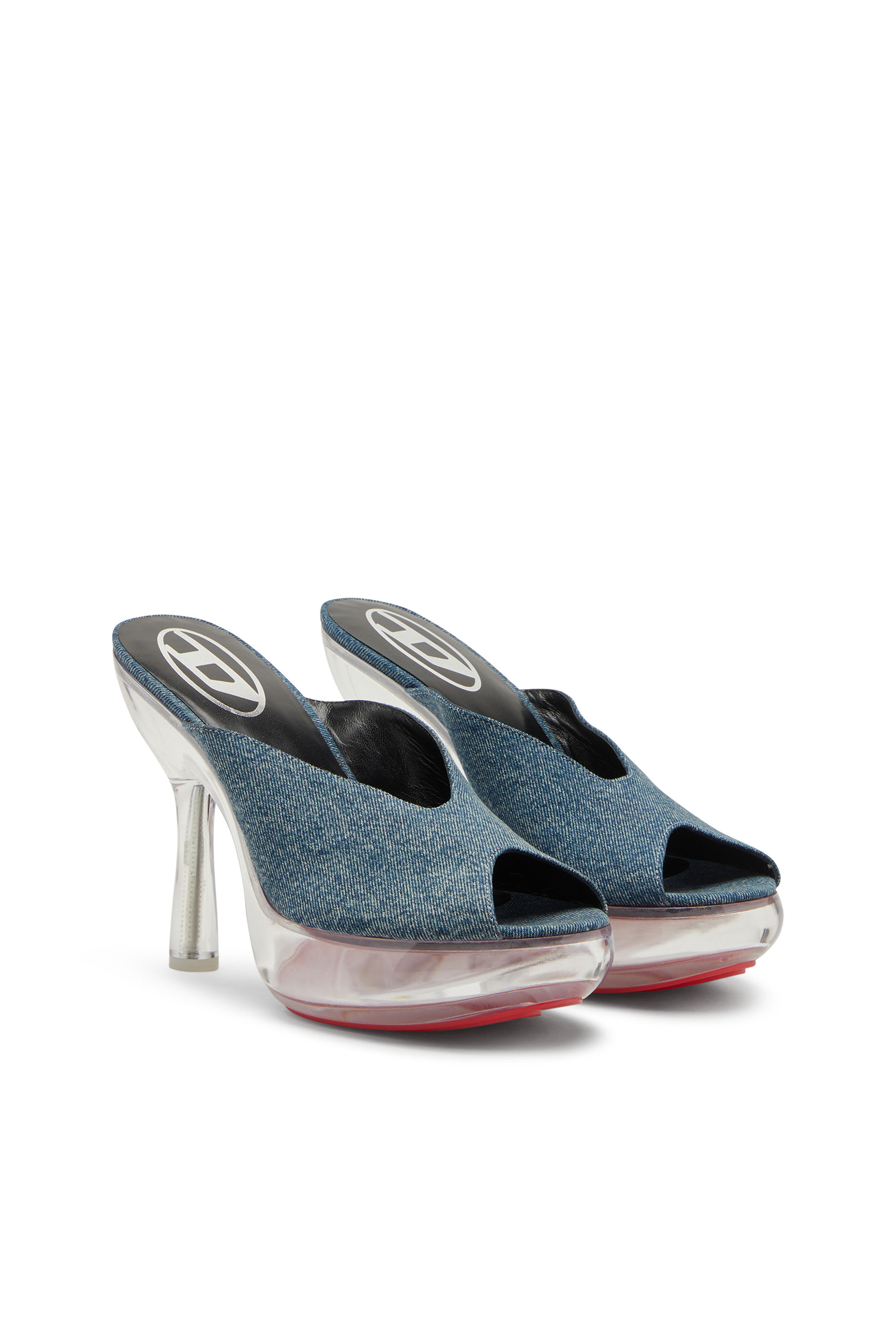 Diesel - D-LAKE PLATFORM SDL, Woman's D-Lake-Platform mules in denim and plexiglass in Blue - 3