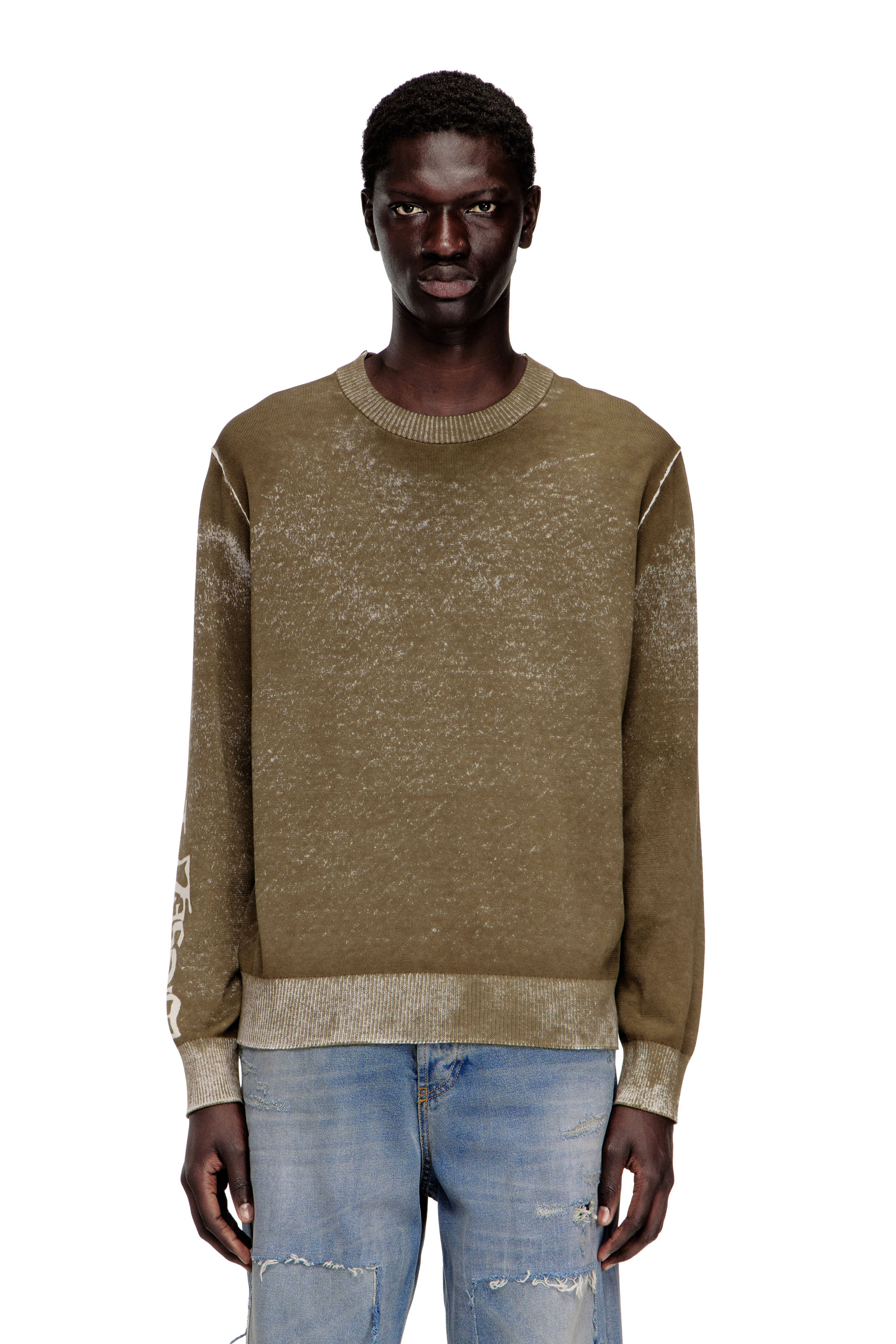 Diesel Homem Verde - Faded Reverse-Print Jumper With Lettering - Knitwear - Man Xxl