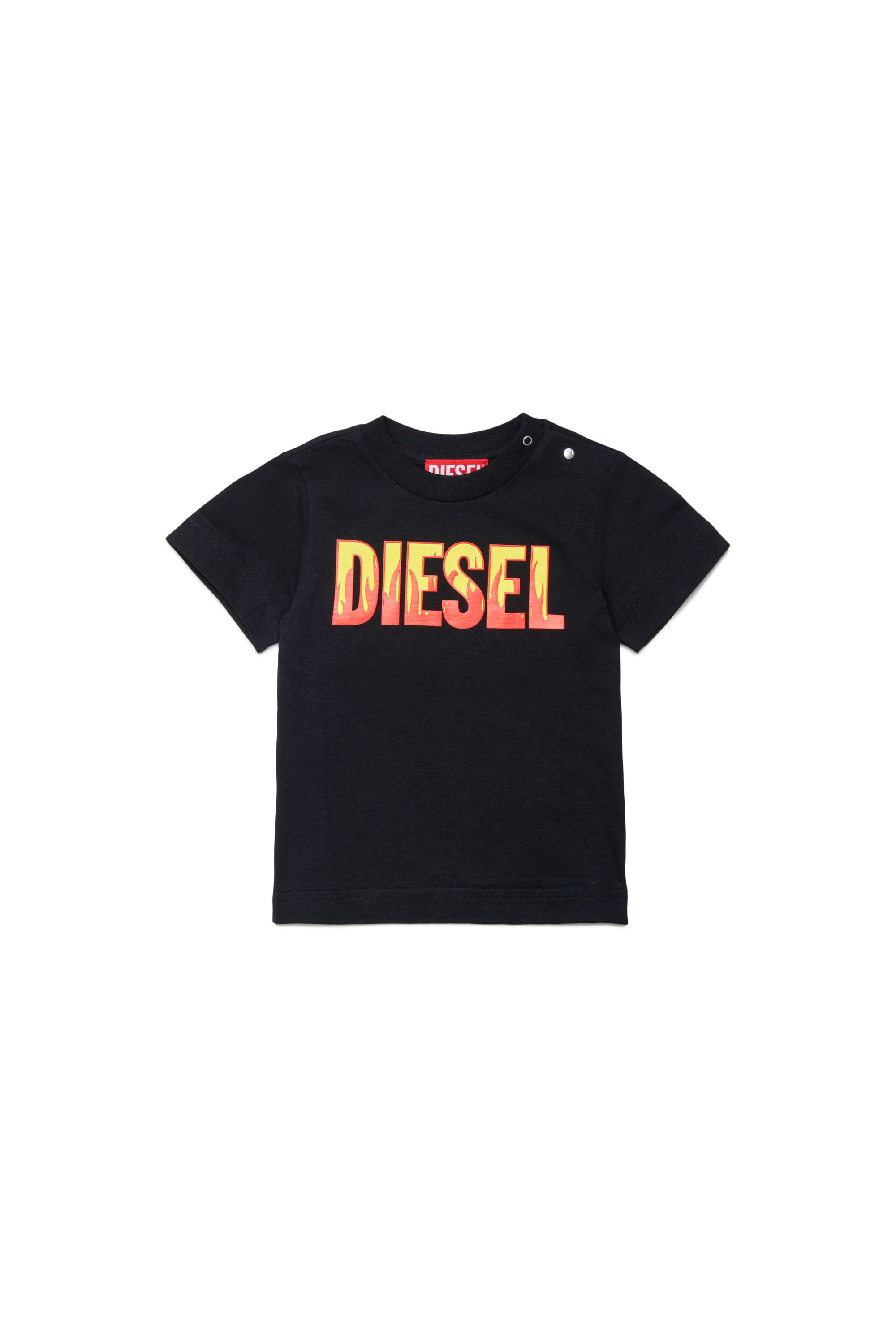 Diesel Boys Black - Cotton T-Shirt With Fire-Effect Print - T-Shirts And Tops - Man Size 24-36 Kids
