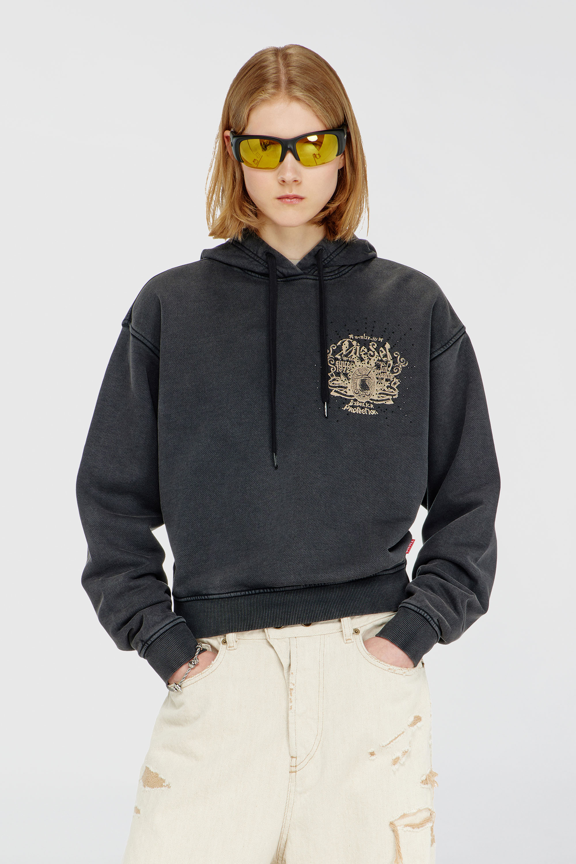 Diesel - Hoodie with prints and rhinestone studs - Sweaters - Woman - Black