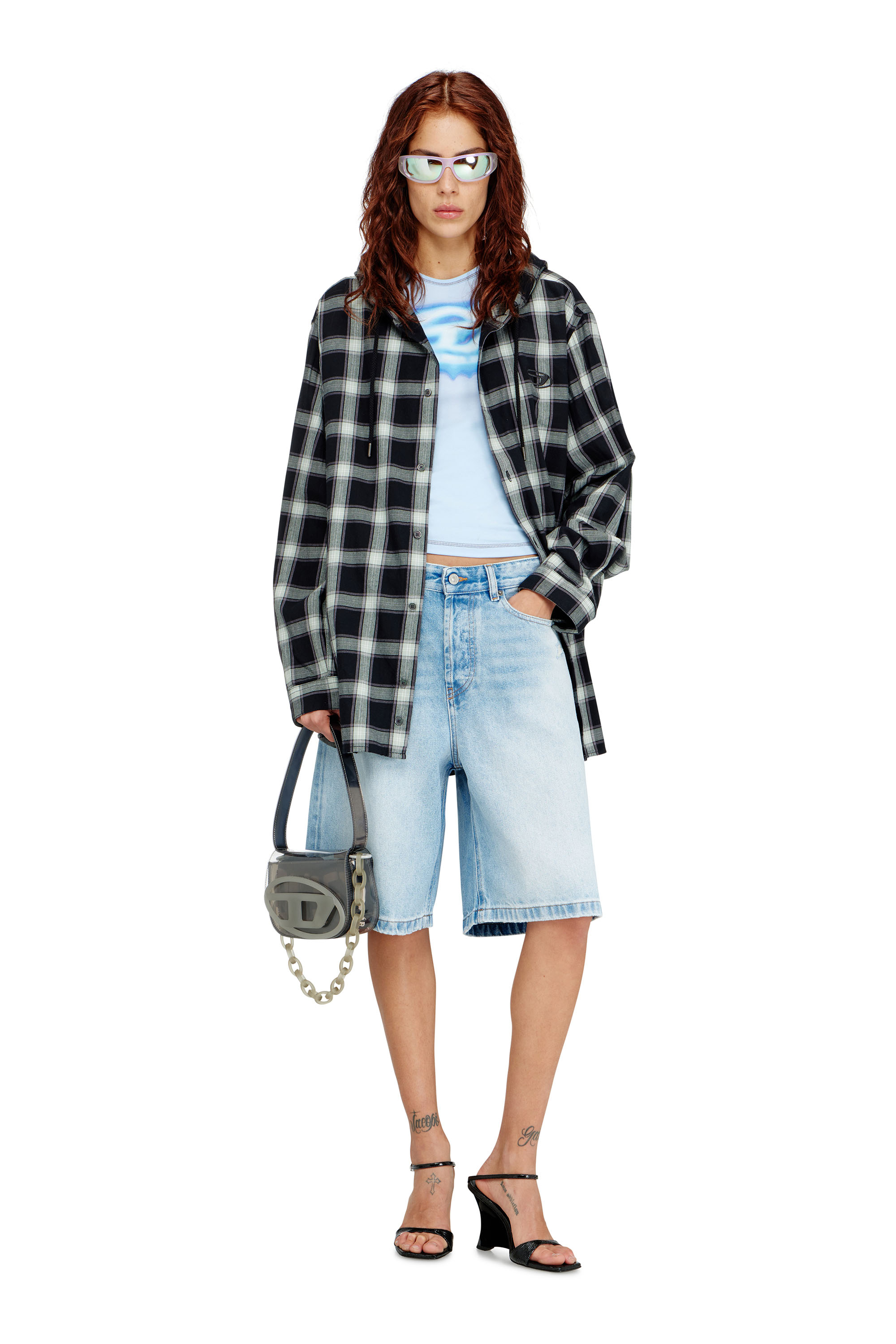 Diesel - DE-SIRE-SHORT, Woman's Shorts in destroyed denim in Light Blue - 1