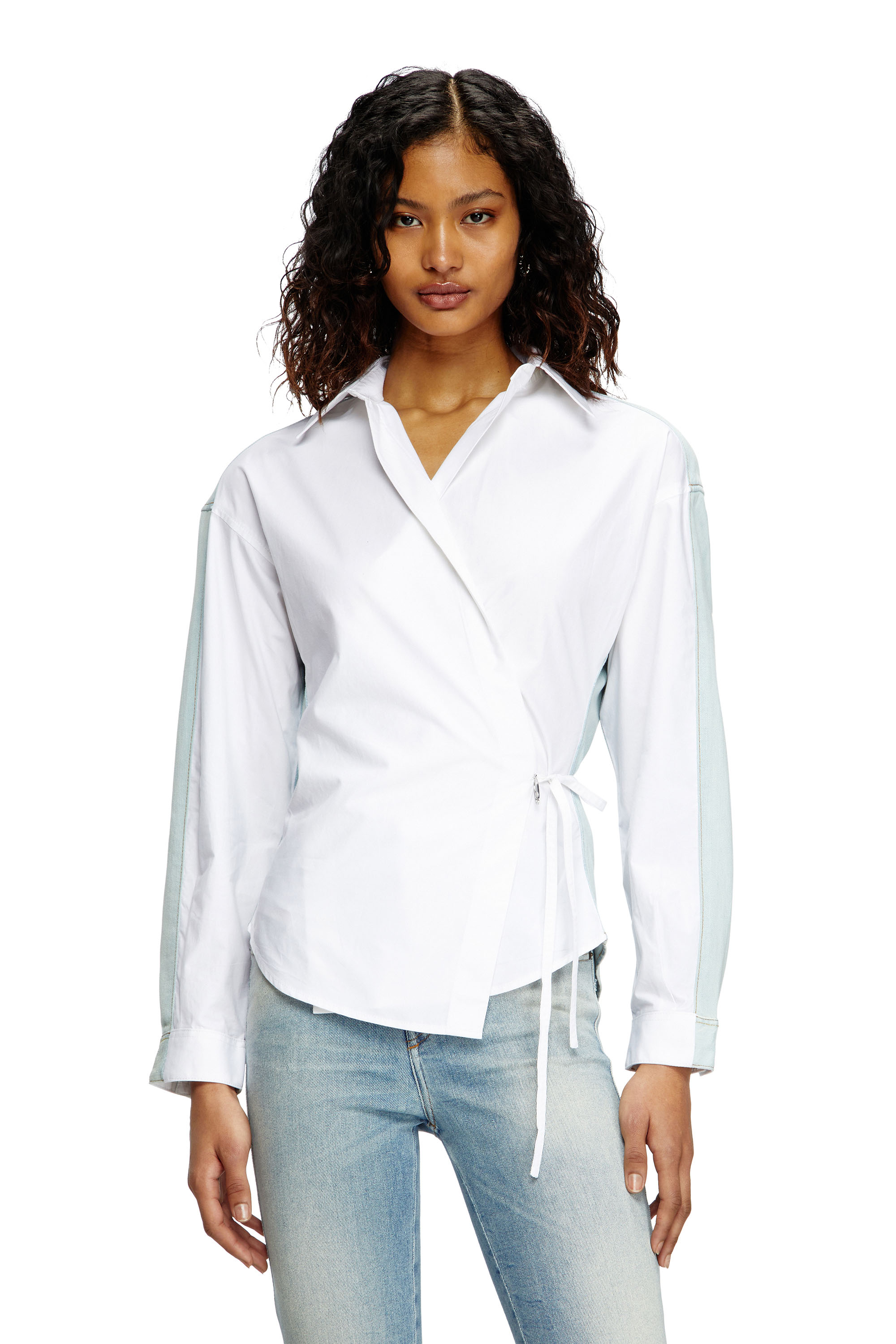 Diesel - Wrap shirt in poplin and denim - Shirts - Woman - Multicolor