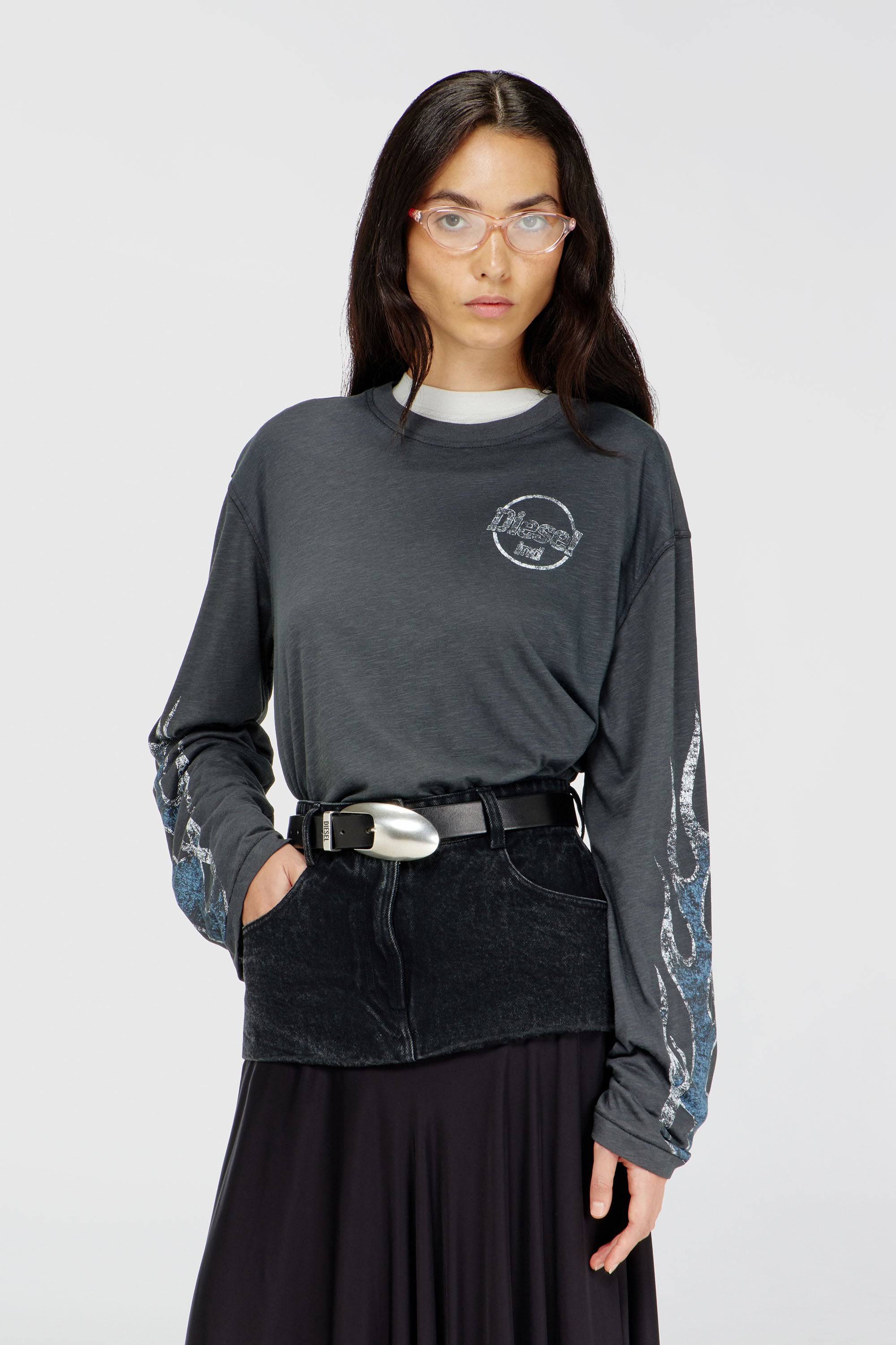 Diesel - Long-sleeve T-shirt in slub jersey with crack print - T-Shirts - Woman - Grey