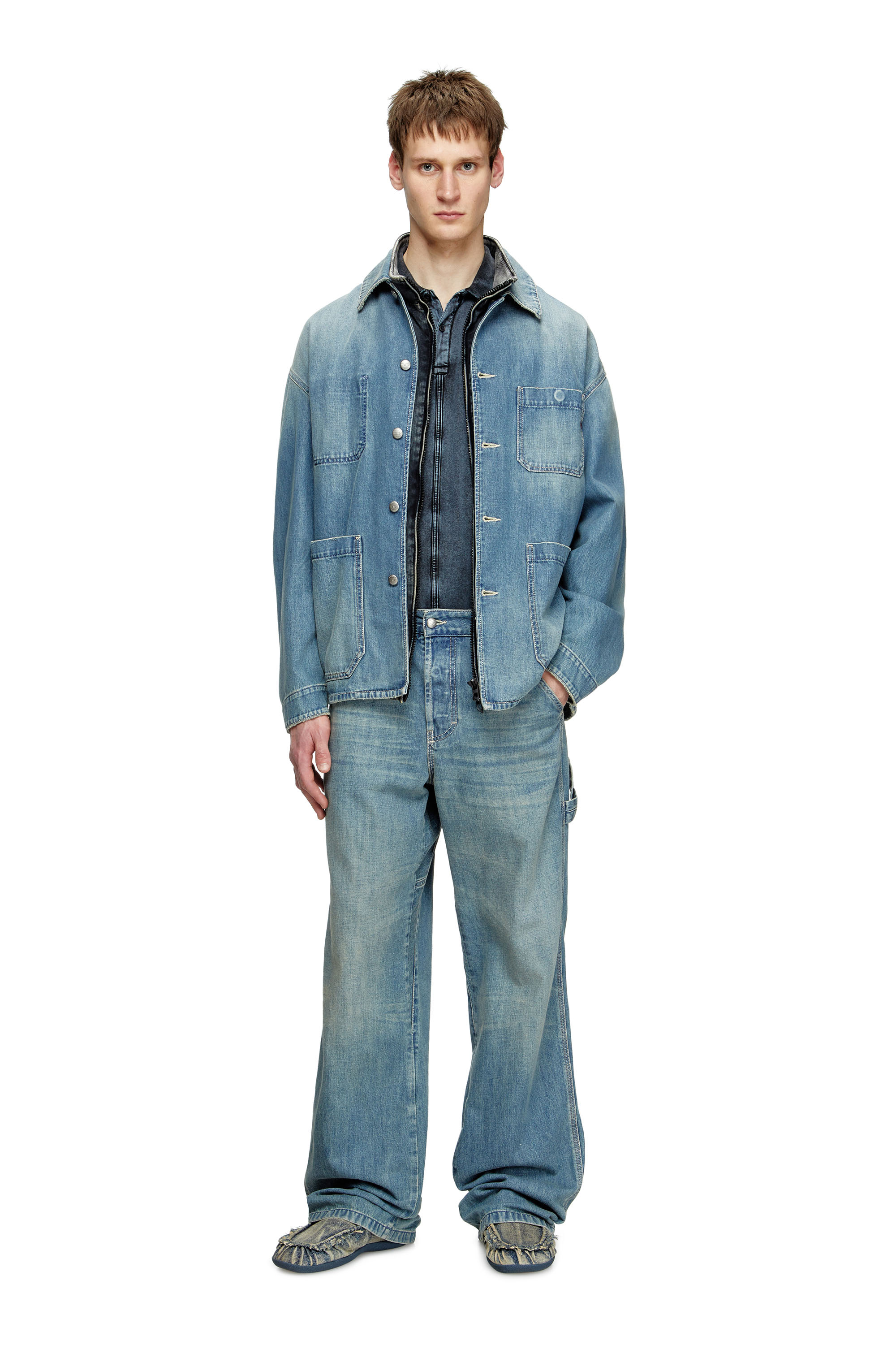 Diesel - D-SHOCK MOC, Man's D-Shock-Distressed denim loafers in Blue - 2