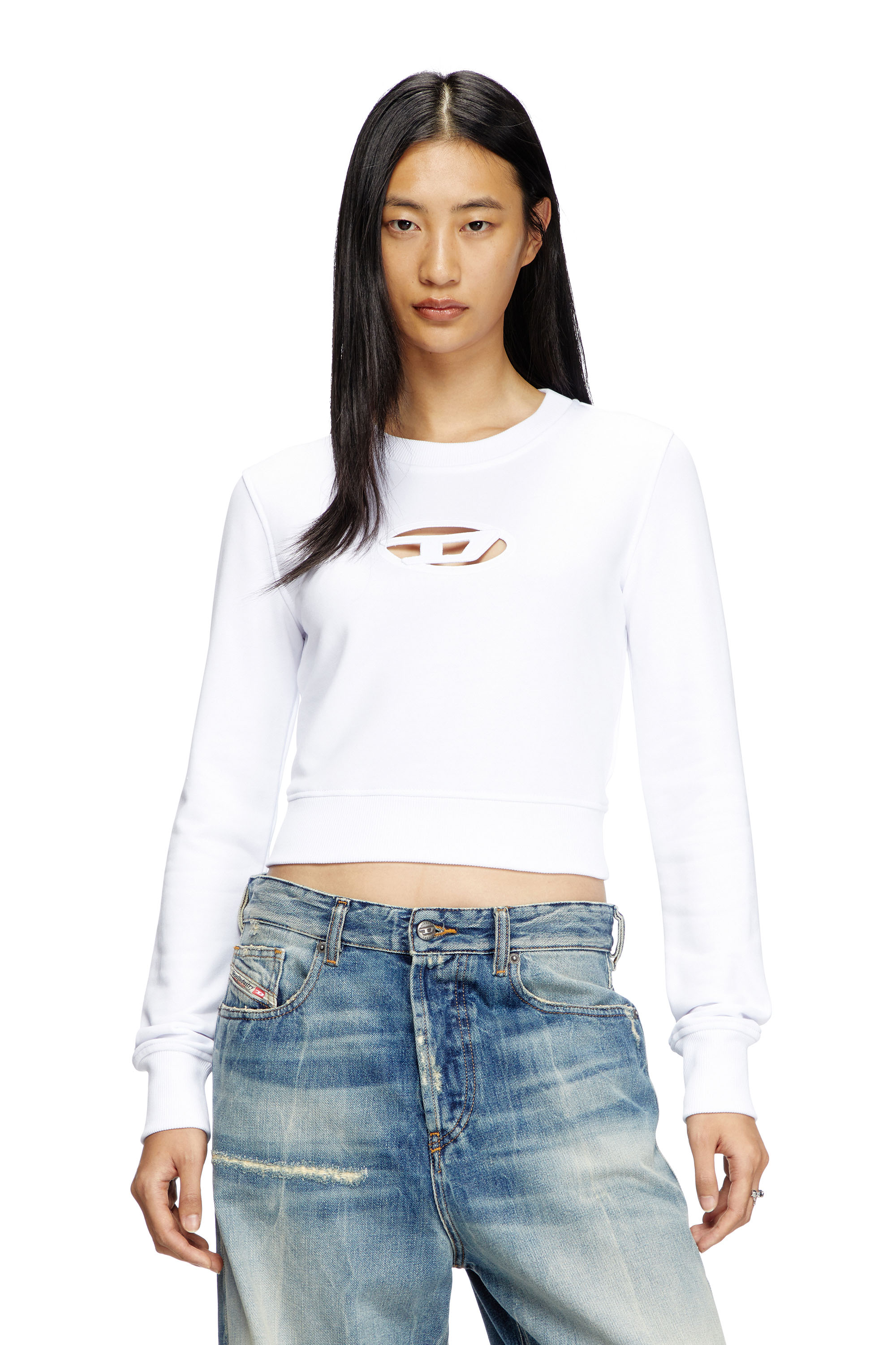 Diesel - Cropped sweatshirt with cut-out logo - Sweaters - Woman - White